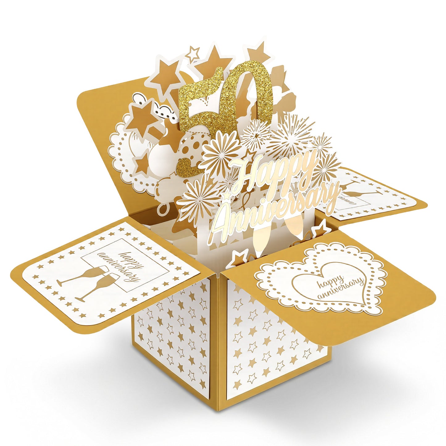 Nogeqi 50th Wedding Anniversary Card, 3D Gold Happy Anniversary Pop Up Card with Envelope for Women Men Wife Husband Couples,50th Gift