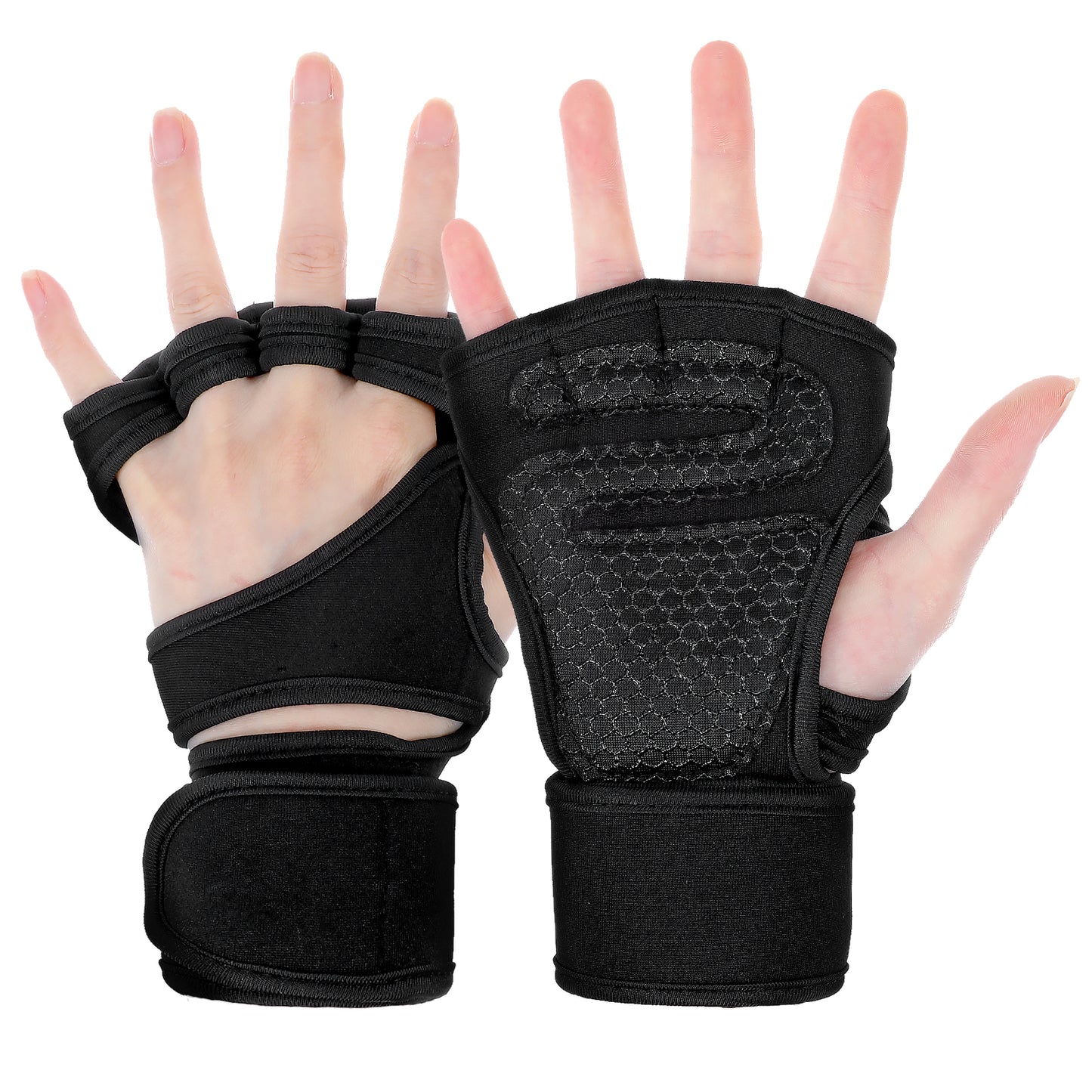 2 Pcs Workout Gloves with Wrist Support Breathable Weight Lifting Gloves Antislip Gym Glove for Weightlifting Fitness Exercise Training Cycling Rowing Men Women Gifts Black 6.30 × 4.72 Inches