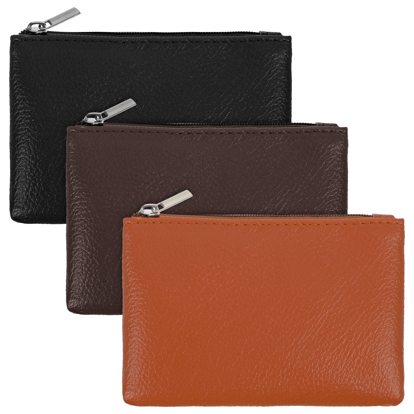 3 Pcs Small Coin Purse Change Purse for Coins Leather Coin Pouch Mini Zipper Coins Purses Wallet Bag for Women Men Credit Card ID Key Lipstick