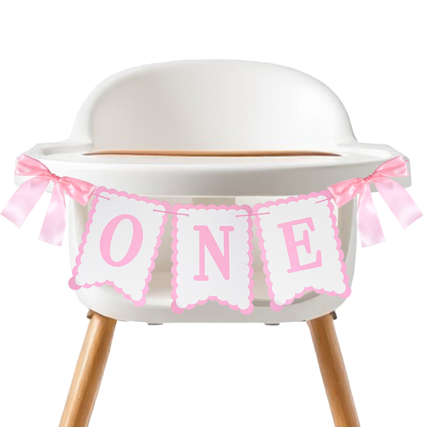 Nogeqi 1st Birthday Banner for Highchair, Cute 1st Birthday Decorations for Girls, Bow First Birthday Decorations Girl for Baby 1st Birthday Party, Photo Props(Pink)
