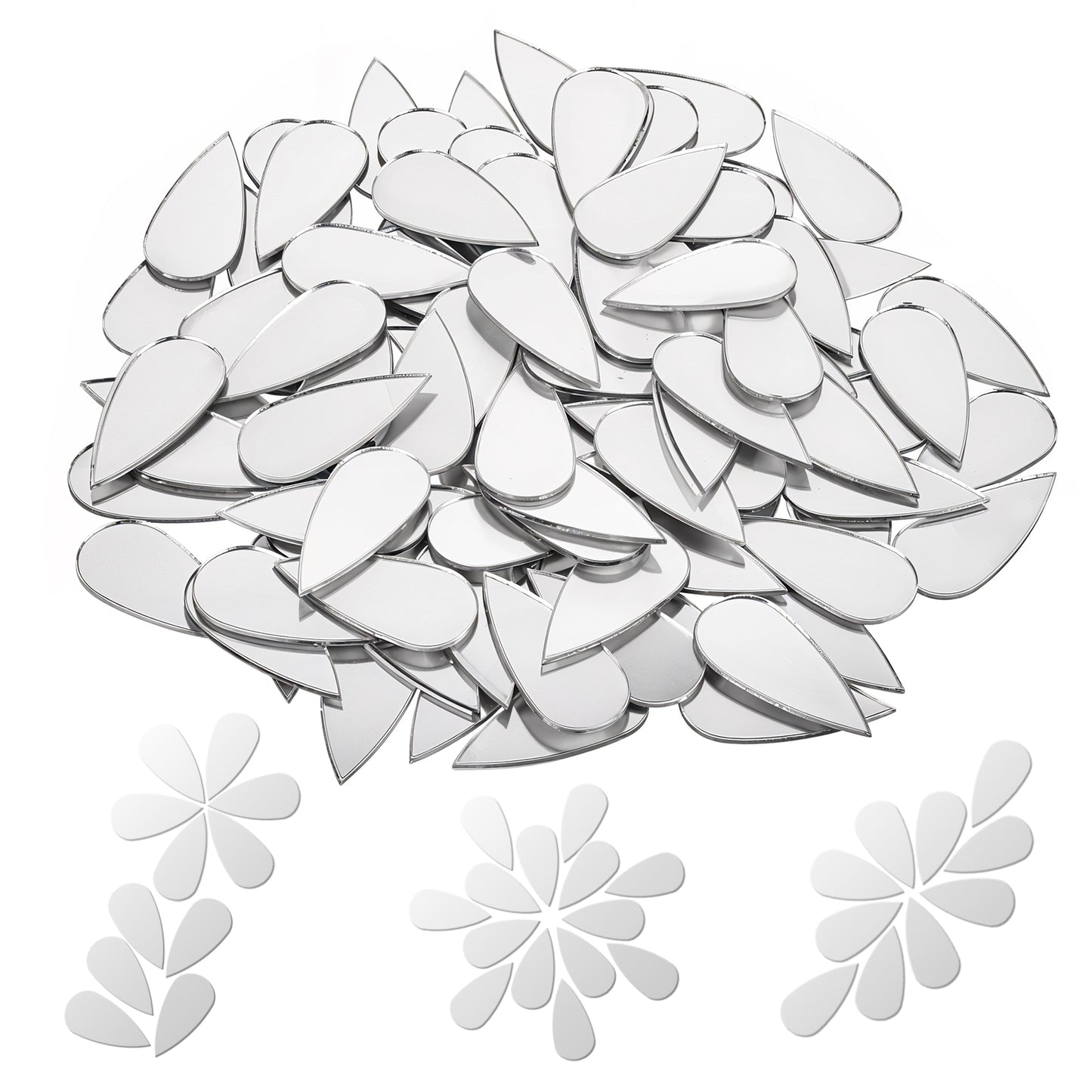 Teaaha Pack of 100 Teardrop Shaped Craft Mirrors, Mosaic Tiles, 24.5 x 12 mm, Teardrop Shape Mirror Mosaic Tiles, Mini Glass Mirror Tiles, Teardrop Glass Cabochons, Glass Tiles for Art DIY