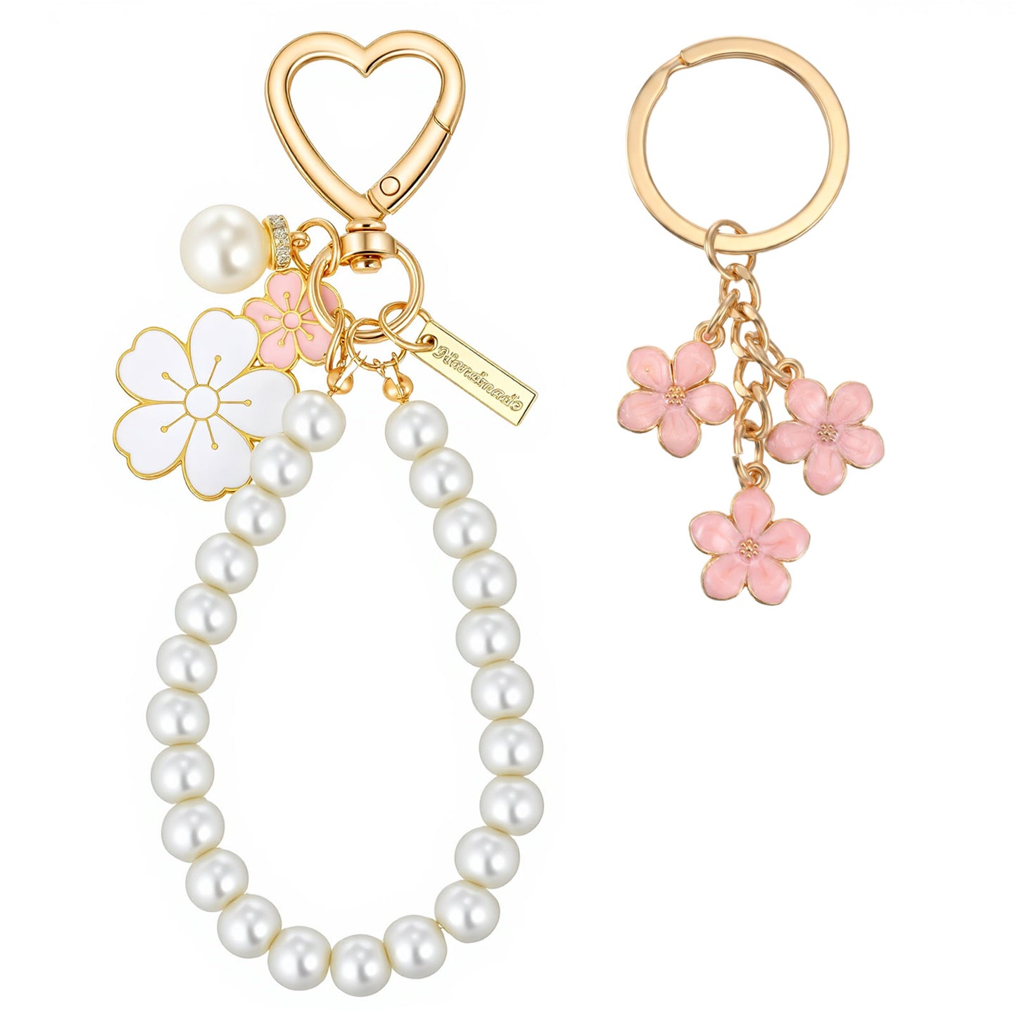Ymapinc 2 Pcs Cute Keyringsfor Women, Flower Keyring & Pearl Keychains Car Keyring Chain Pink Wristlet Keychain, Bag Charm for Women's Handbags, Girls Keychains, Bag Accessories & Car Key Chain