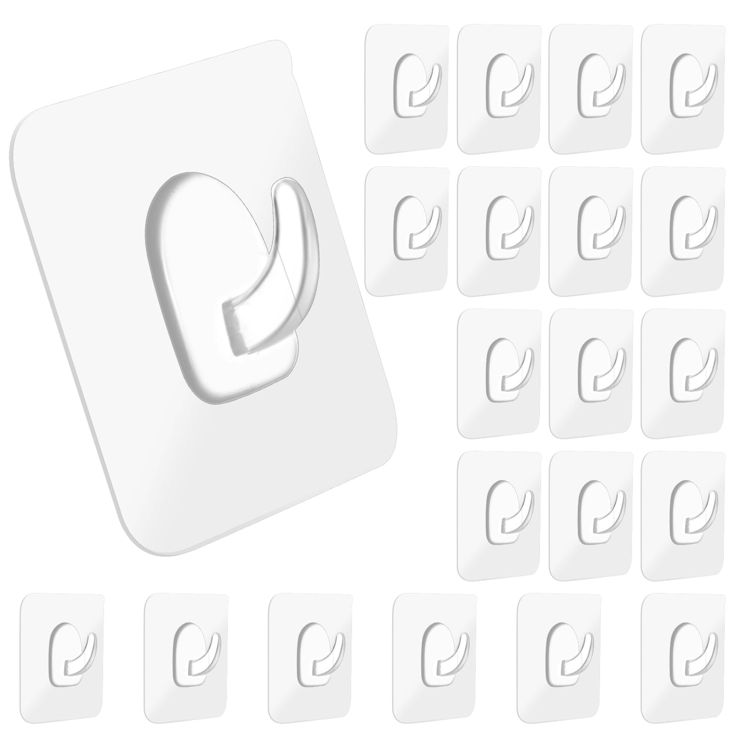 Tyqour 20pcs Clear Self Adhesive Hooks Heavy Duty Sticky Wall Hooks Stick on Hooks for Hanging Removable Hooks No Damage Wall Hooks for Hanging Window Kitchen Cabinet Shower Wardrobe