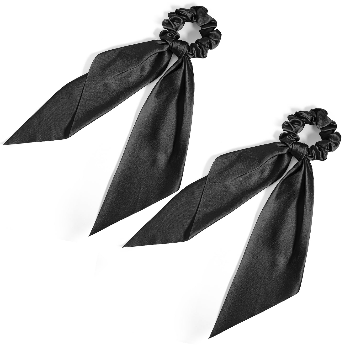 Scrunchie with Bow 2 PCS Ribbon Scrunchie Hair Scarf Scrunchies Ponytail Scarf Knotted Bow Silk Hairs Ties Satin Hairs Ribbon Scrunchy for Women and Girls Thick Thin Long Hair (black)