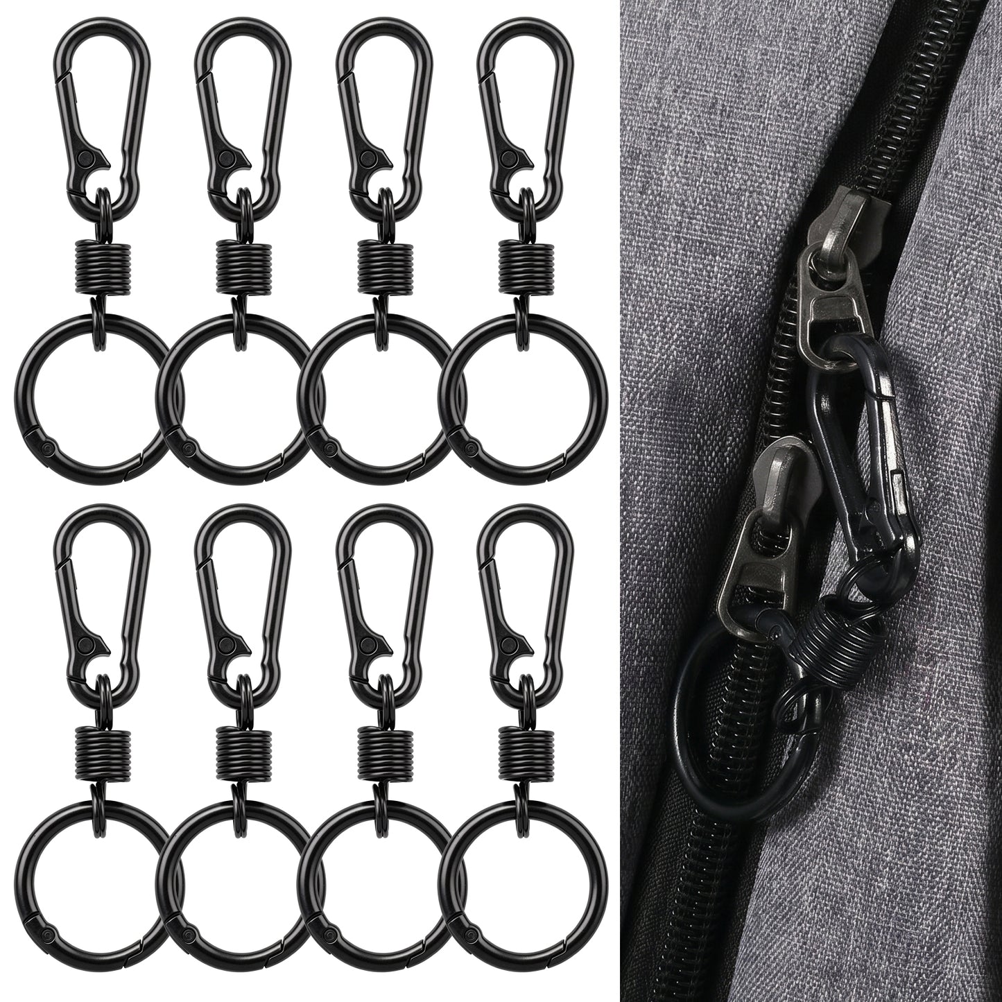 Zipper Locks Anti Theft 8Pcs, Zinc Alloy Carabiner Clips for Bag & Backpack