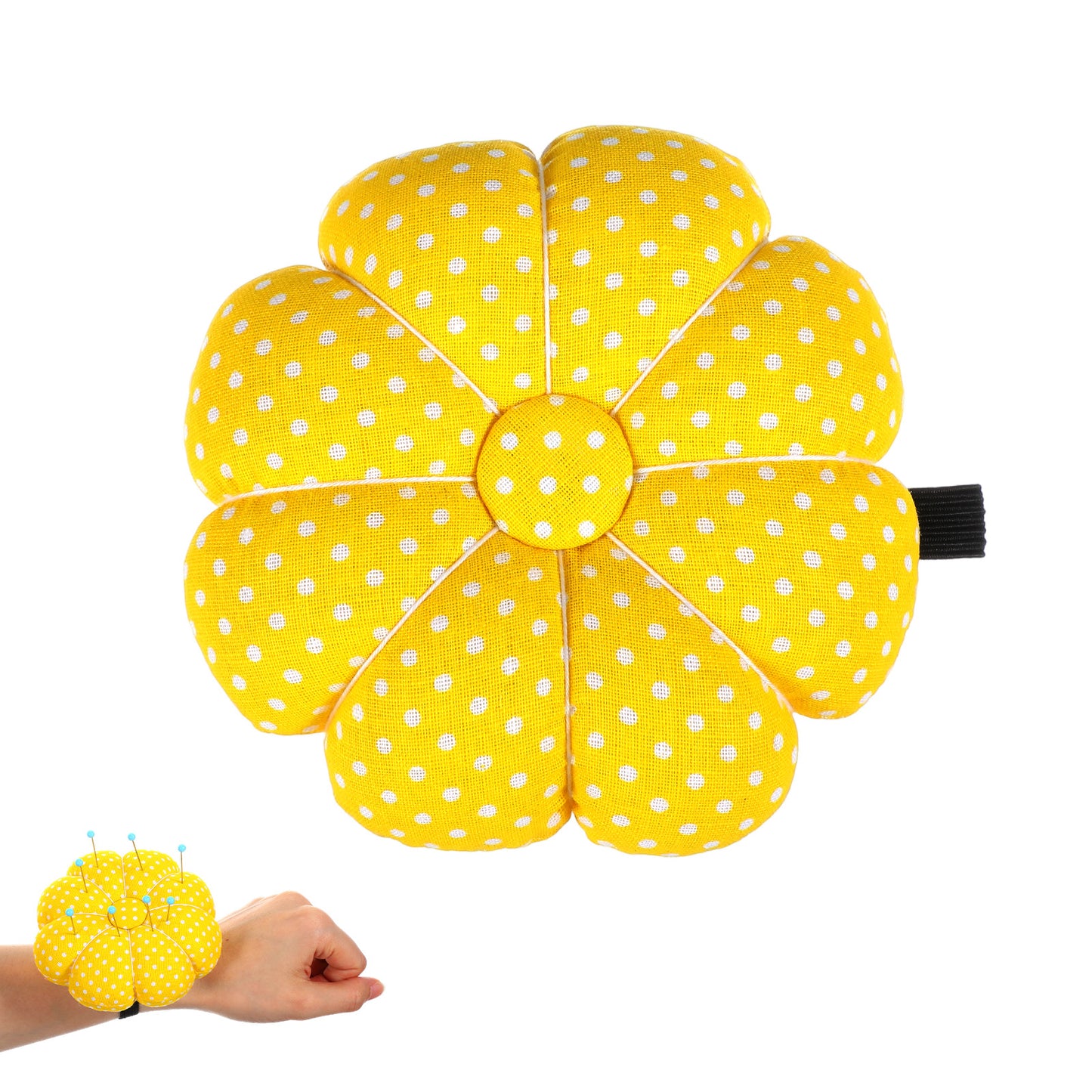 Wrist Pin Cushion with Elastic Strap Pumpkin Shaped Needle Cushions for Sewing Needlework Cute Wristband Pincushions Wearable Needle Pincushions for Needlework or DIY Crafts Yellow Gifts