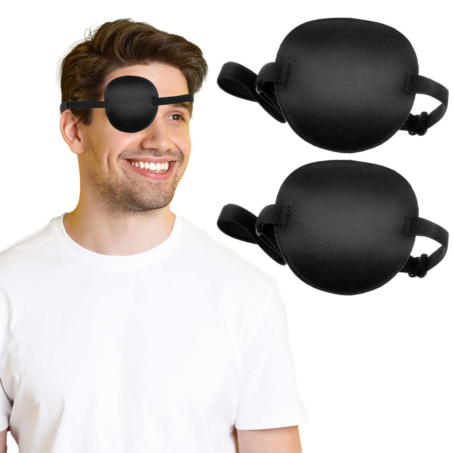 Mabor 2 Pcs Eye Patches for Adults Men, Medical Eye Patch Adjustable Eyepatch for Right Left Eye Amblyopia Lazy Patches Pirate Costume(Black)