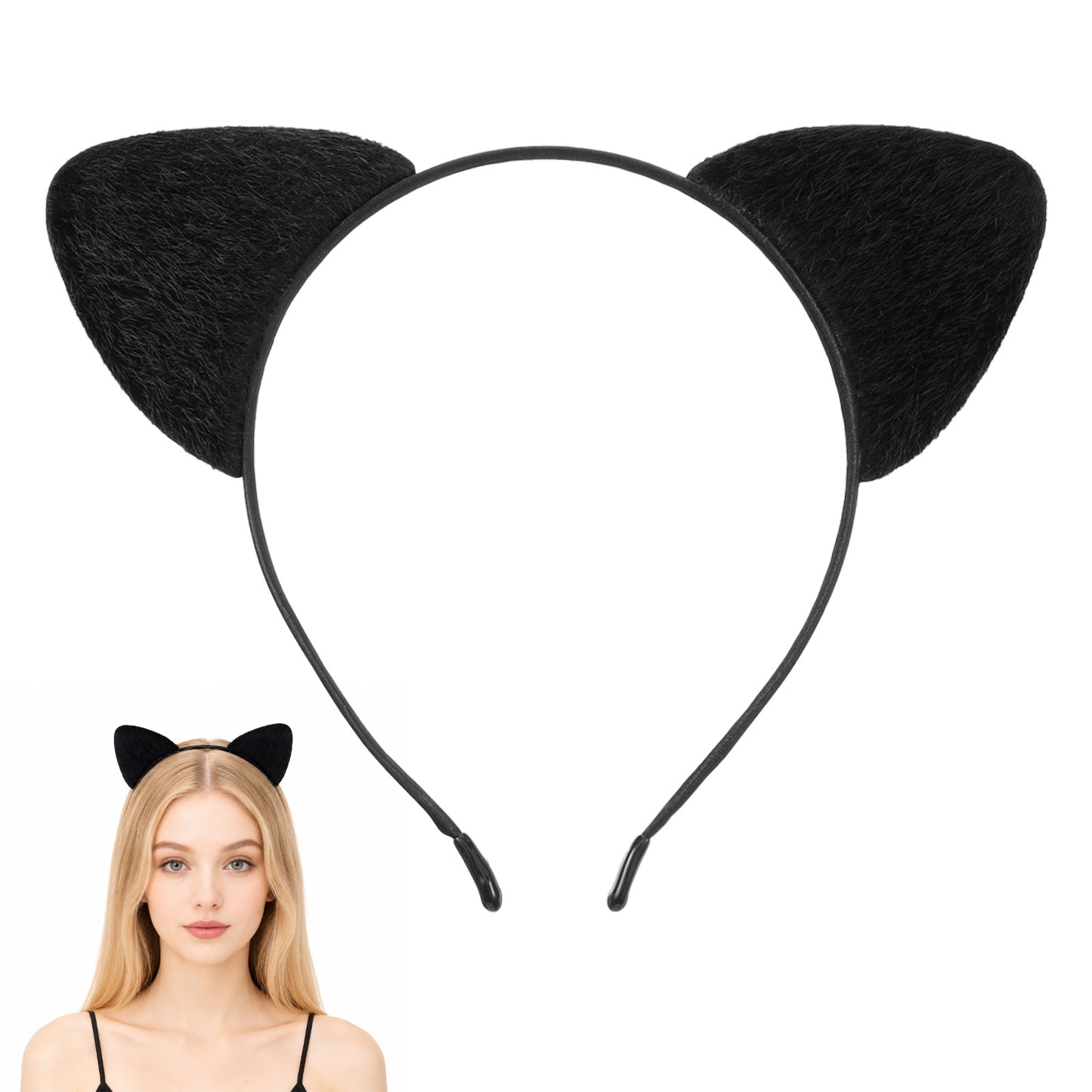 Ouligay Black Cat Ears,Furry Cat Ears Headband for Halloween Costume Outfit