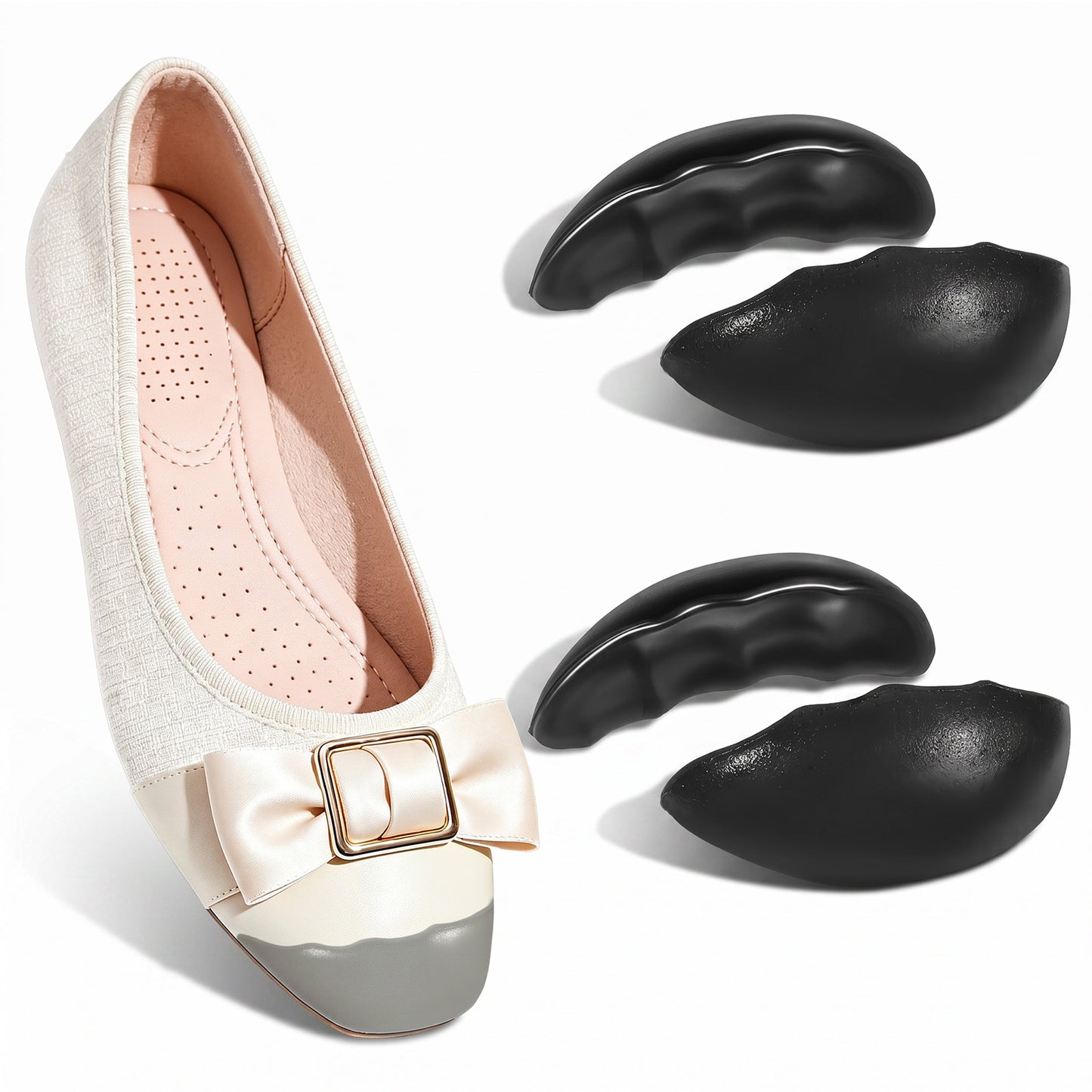 Matwsec 2 Pairs Shoe Filler Inserts, Toe Inserts for Shoes Too Big, PU Shoe Size Reducer Insert to Make Shoes Fit Tighter, Heel Cushions for Women, Black, S