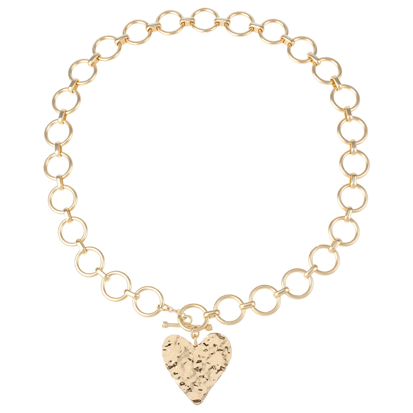 Xindojuz 1 PCS Chunky Gold Necklace for Women, Large Statement Hammered Heart Pendant Necklace, Gold Plated Vintage Chunky Paperclip Chain Necklaces for Women Trendy Jewelry Gift