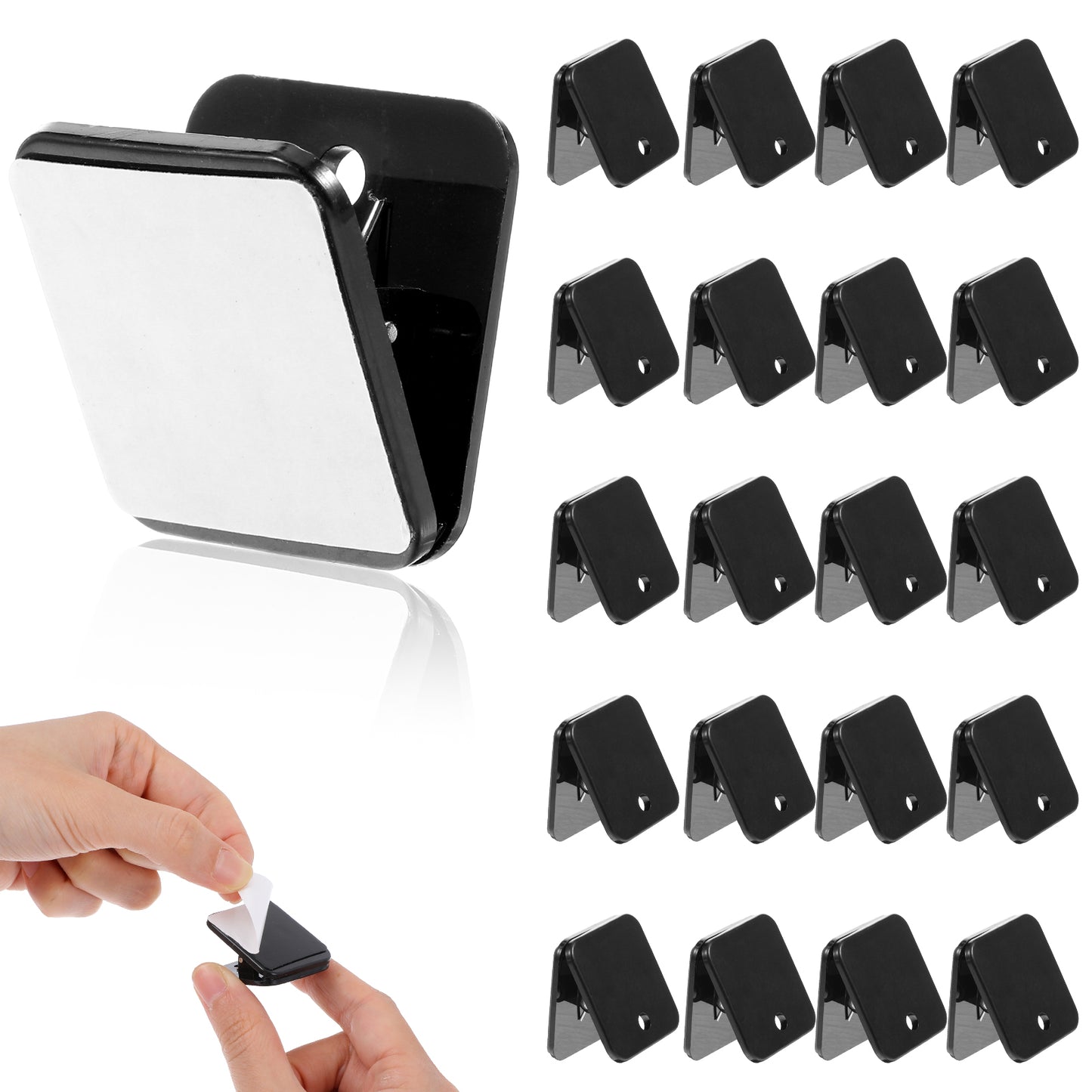 20Pcs Self Adhesive Clips Wall Tapestry Clips Shower Curtain Clips Double-Sided Adhesive Spring Clips Photo Clips for Paper Flag Hanger for Poster Photo Wall Teacher Student Home Applications(Black)