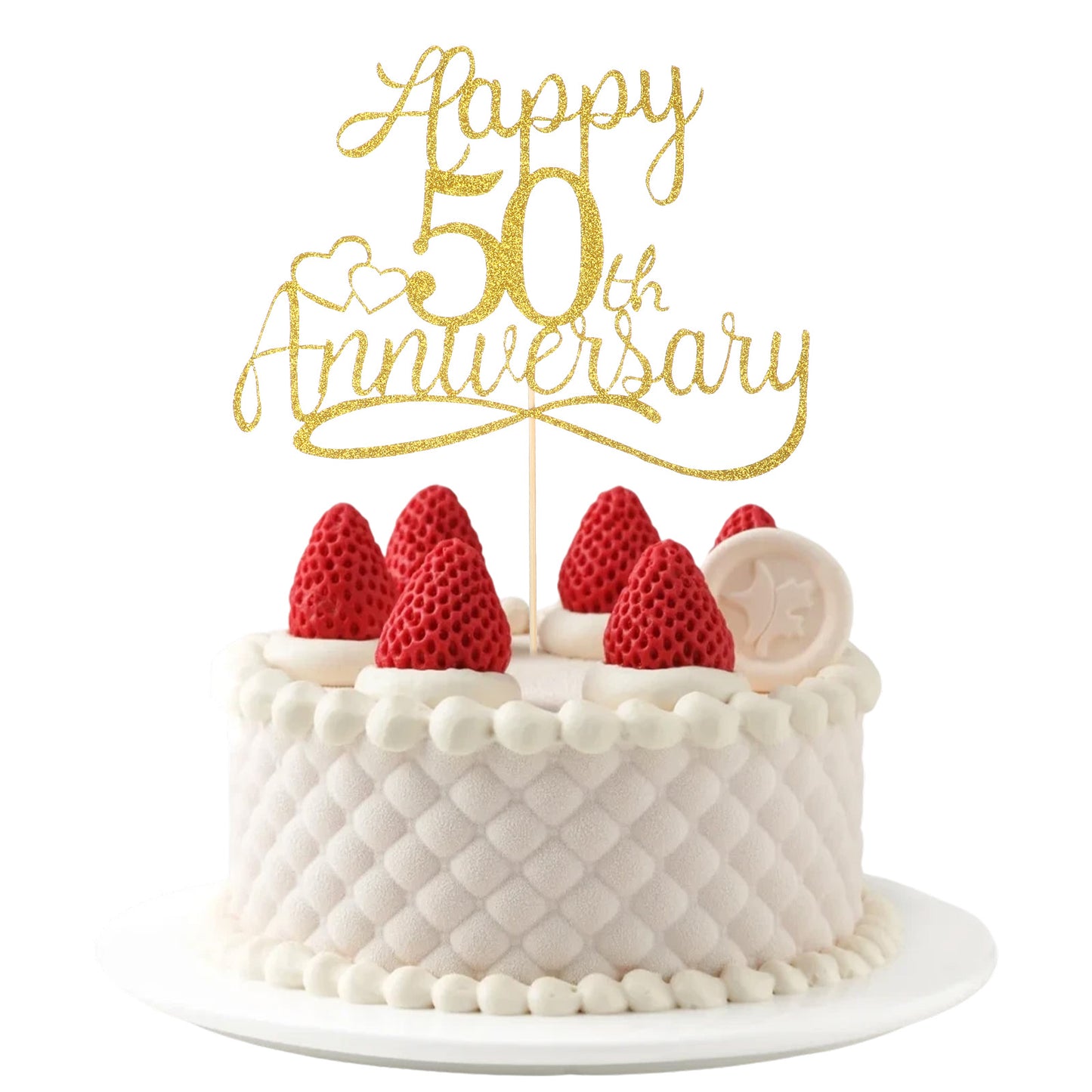 50th Golden Glitter Happy Anniversary Cake Topper - 50th Wedding Anniversary Decorations, Gold Wedding Party, Birthday, Marriage & Company Party Decorations