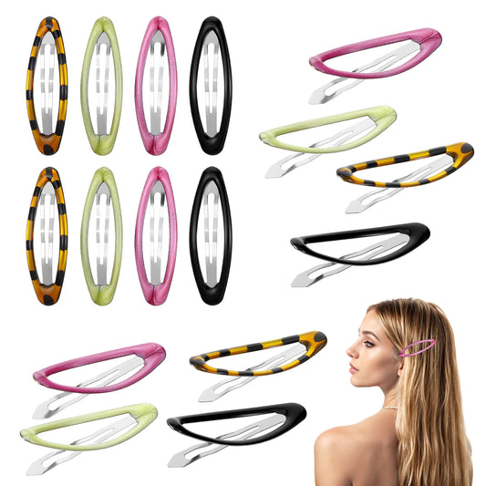 16 Pieces Hair Clips for Thin Fine Hair, Oval Metal Snap Clips for Girls Women, No Slip Small Barrettes for Thin Fine Hairs, Black Leopard Purple Green