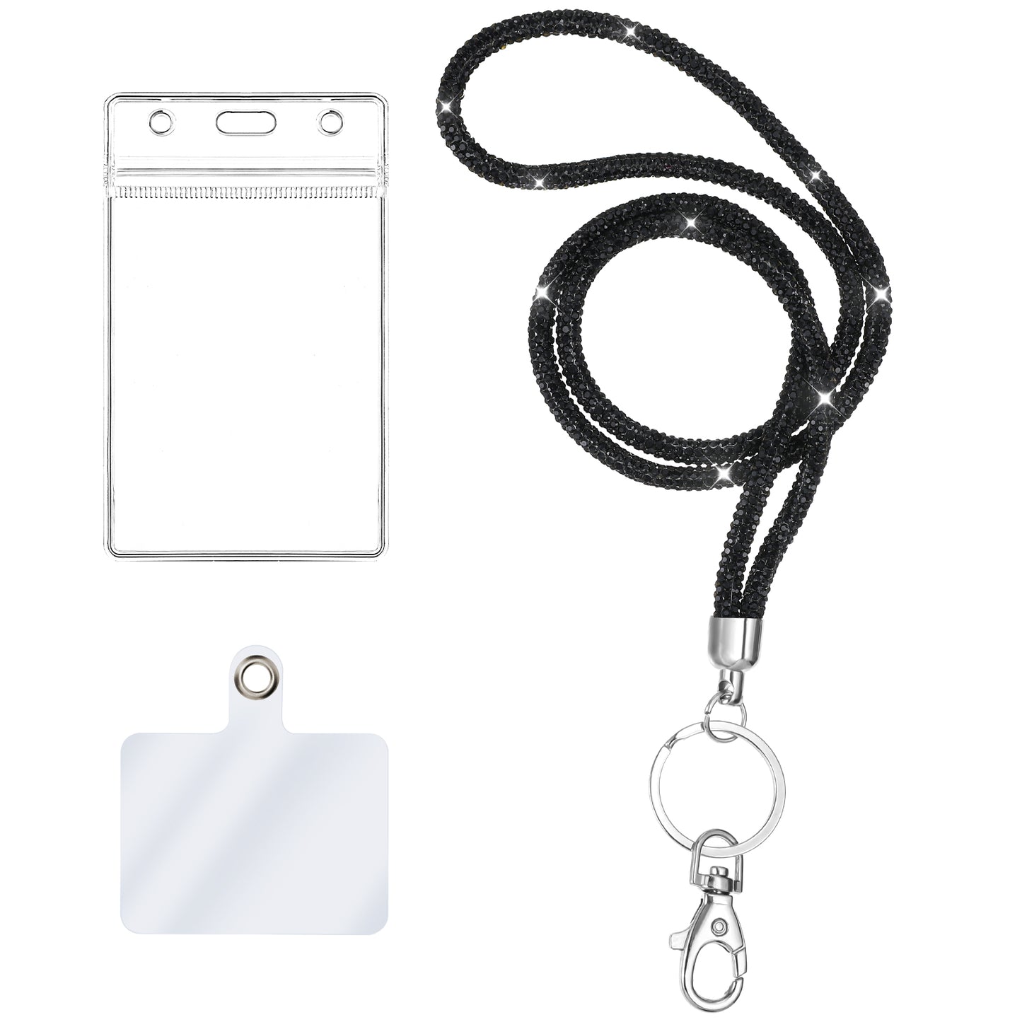 Ymapinc Black Rhinestone Lanyard, Sparkle Badge Holder for Women, Bling ID Necklace Lanyard for Work, Keychain Badge Accessory