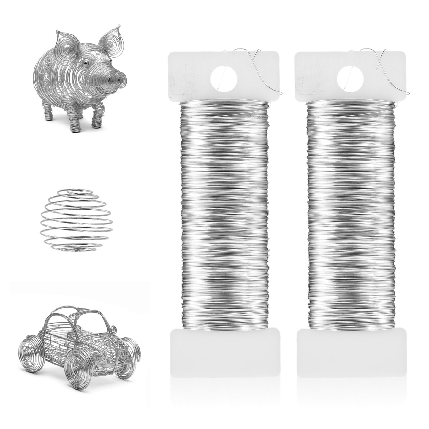 Nogeqi 2 Rolls Silver Beading Wire for Jewelry Making, Craft Wire Bendable, Thin Metal Wire for Crafts Earring Beading Wrapping Sculpting DIY (0.3mm, 164 Ft)