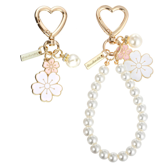 Ymapinc 2 Pcs Cute Keychains for Women, Flower Keyring & Pearl Keychains Car Keyring Chain Pink Wristlet Keychain, Bag Charm for Women's Handbags, Girls Keyrings, Bag Accessories & Car Key Chain