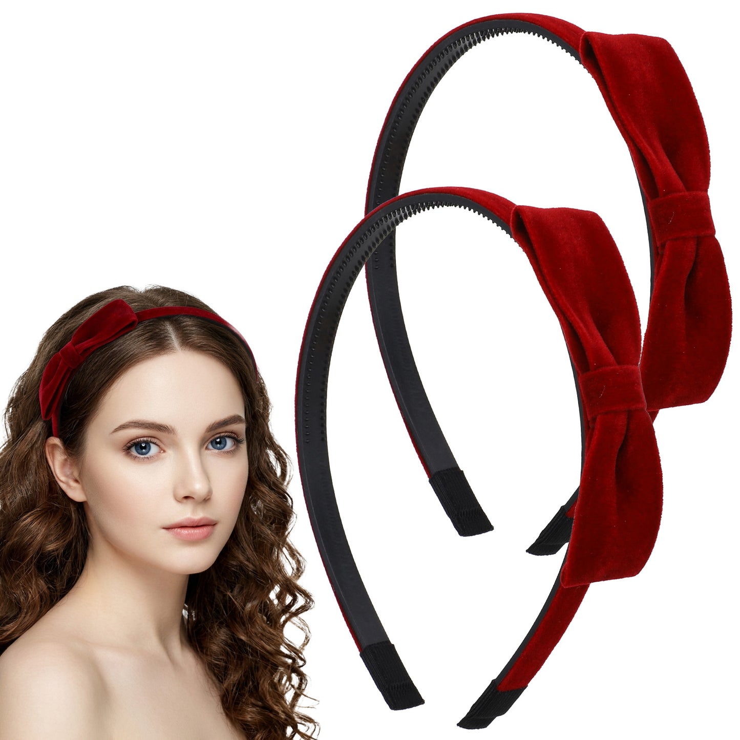 RAHHLIZS 2Pack Red Bow Headband for Women, Bow Headbands for Women with Soft Velvet & Sparkly Sequin, Red Bows for Hair, Perfect Hair Accessories for Birthday Party Cosplay Christmas