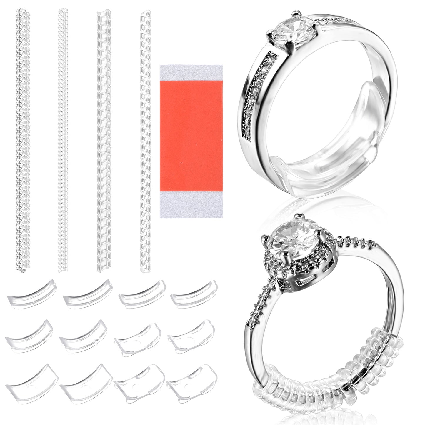 Nogeqi 16PCS Invisible Ring Size Adjuster, Ring Smaller Adjuster, Ring Stopper for Loose Rings, Silicone Ring Adjuster, 2 Styles Ring Guards for Women, Ring Size Adjuster for Loose Rings Women