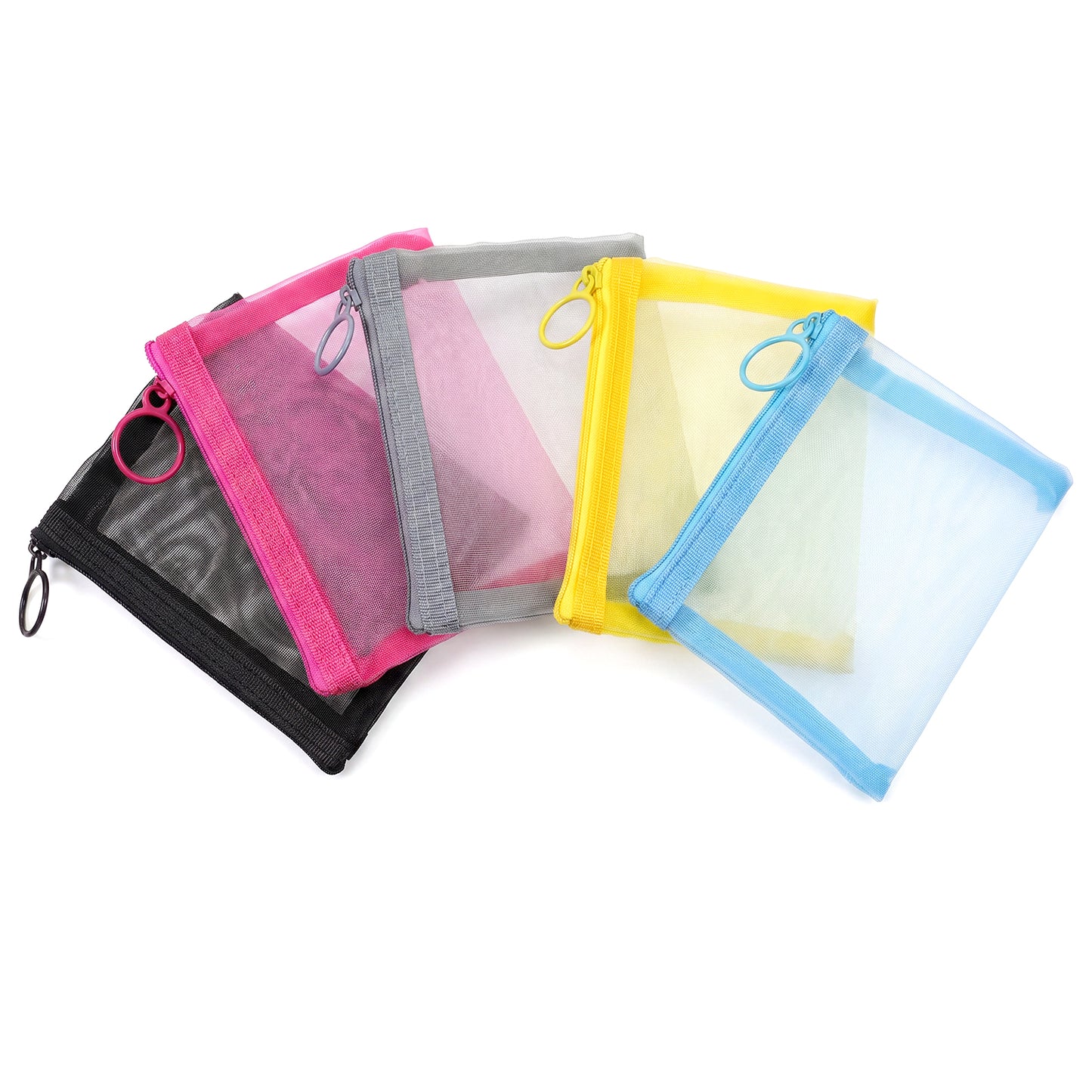 5 Pack Small Zip Pouch, Shimmeroo 5 x 4 Small Travel Toiletry Bag Portable Mini Mesh Bags for Storage Credit Card Coin Lipstick Daily Accessories (Magenta Black Yellow Blue Gray)