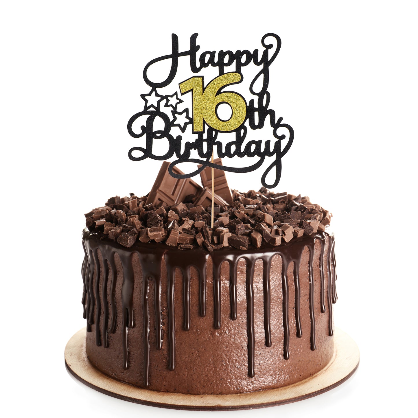 Happy 16th Birthday Cake Topper Glitter Black Gold 16 Years Cake Topper
