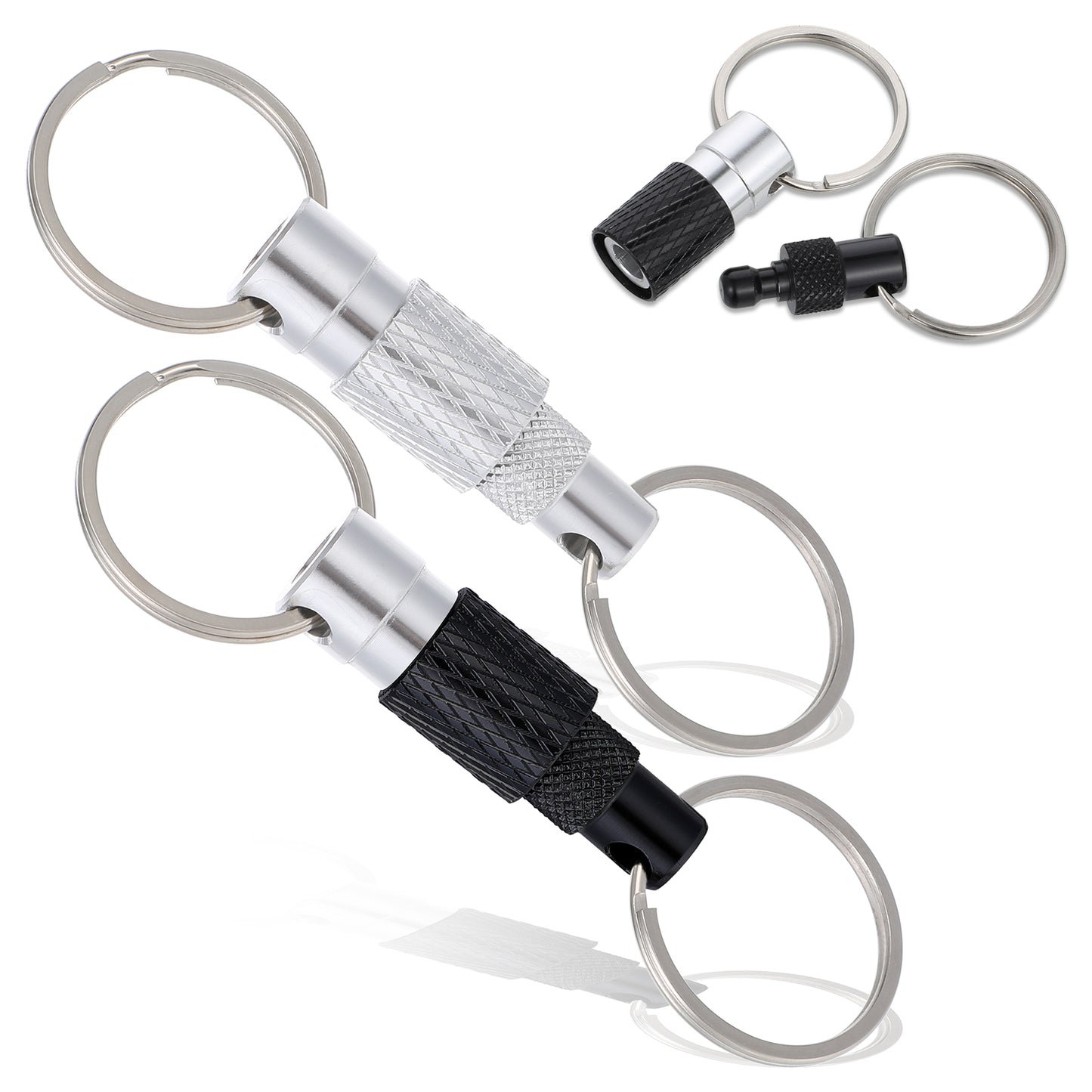 Tyqour Detachable Key Ring Quick Release, Small Titanium Key Ring Keychain Clips, 2pcs Quick Release Keychain for Car Keys, Black & Silver, Aluminum Alloy, Opp Bag Packaging