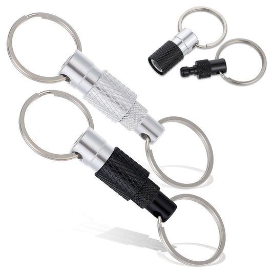 Tyqour Detachable Key Ring Quick Release, Small Titanium Key Ring Keychain Clips, 2pcs Quick Release Keychain for Car Keys, Black & Silver, Aluminum Alloy, Opp Bag Packaging