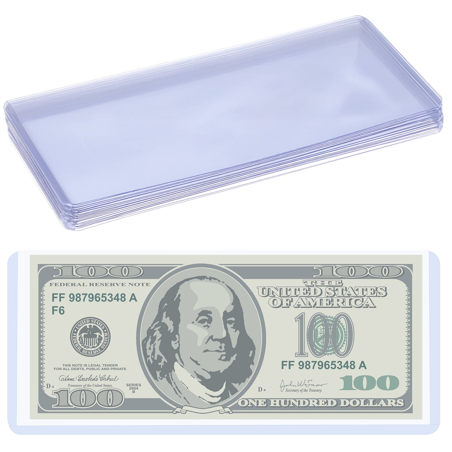 10PCS Clear PVC Bill Sleeves, 6.81 x 2.95 Inch Transparent Currency Protectors, Waterproof Dustproof Banknote Holders for Display, Storage, Collecting, Top-Loading Design for Easy Access