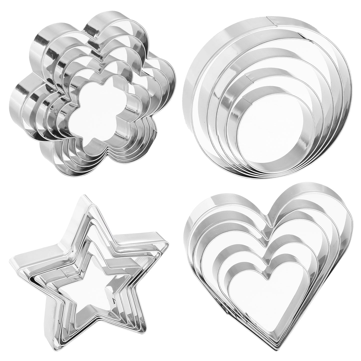 20 PCS Metal Cookie Cutter Set Star Circle Cutter for Food Flower Shaped Stainless Steel Heart Cookies Cutters Set Heart Small Star Cookies Cutters for Valentine's Day Holiday (4 Styles 5 PCS Each)