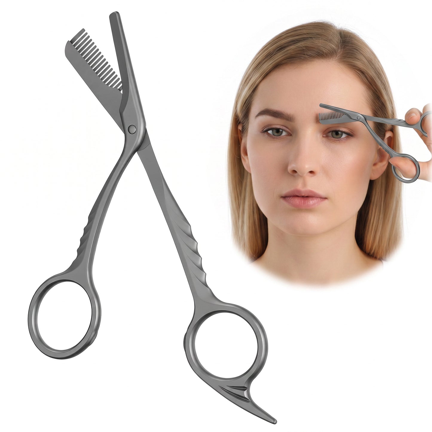 Nogeqi Brow Scissors with Comb, Eyebrow Scissors, Staniless Steel Eyebrow Trimmer Women, Scissors Hair Eyebrow Removal Tool, Non-Slip Finger Grips for Face Hair Grooming(Black)