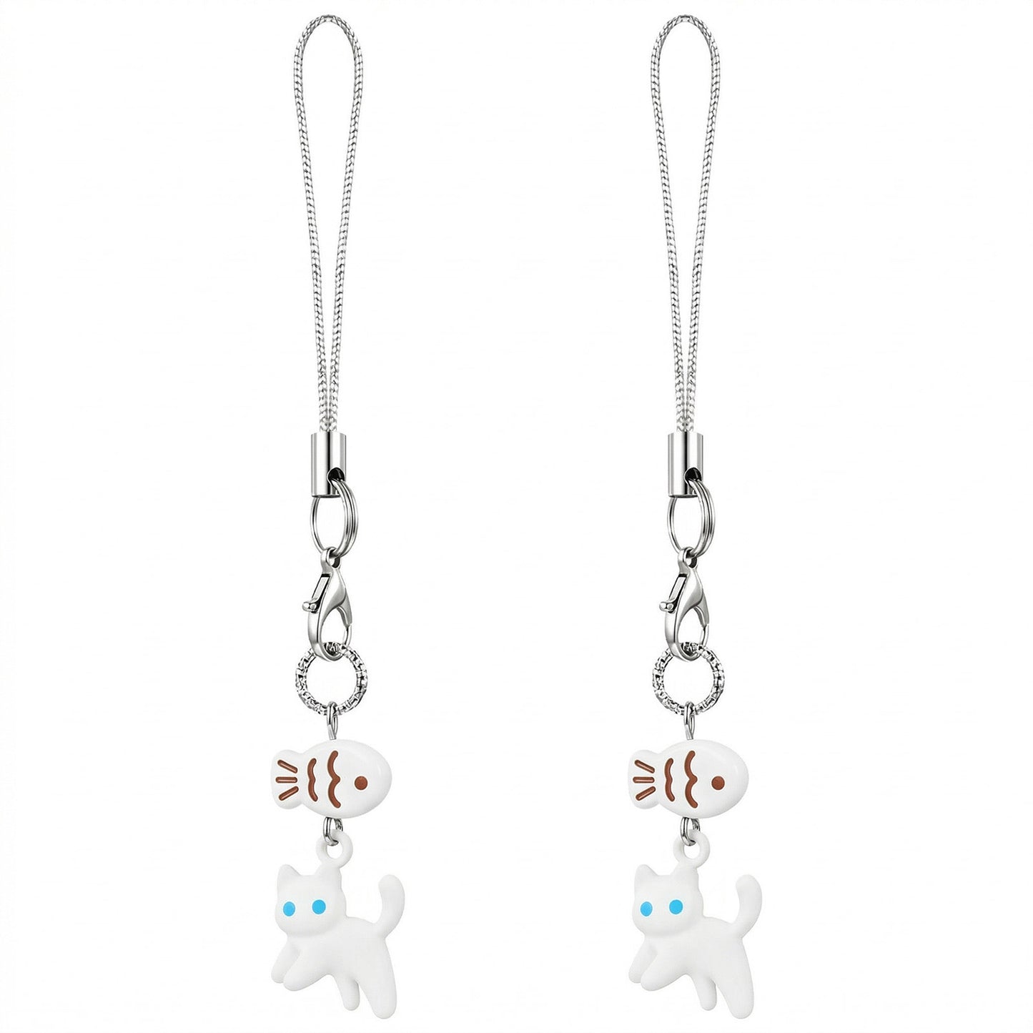 Ymapinc 2PCS White Cat Phone Charm, Mini Metal Fish Bag Pendant, Kawaii Cell Phone Decoration for Case, Matching Accessory