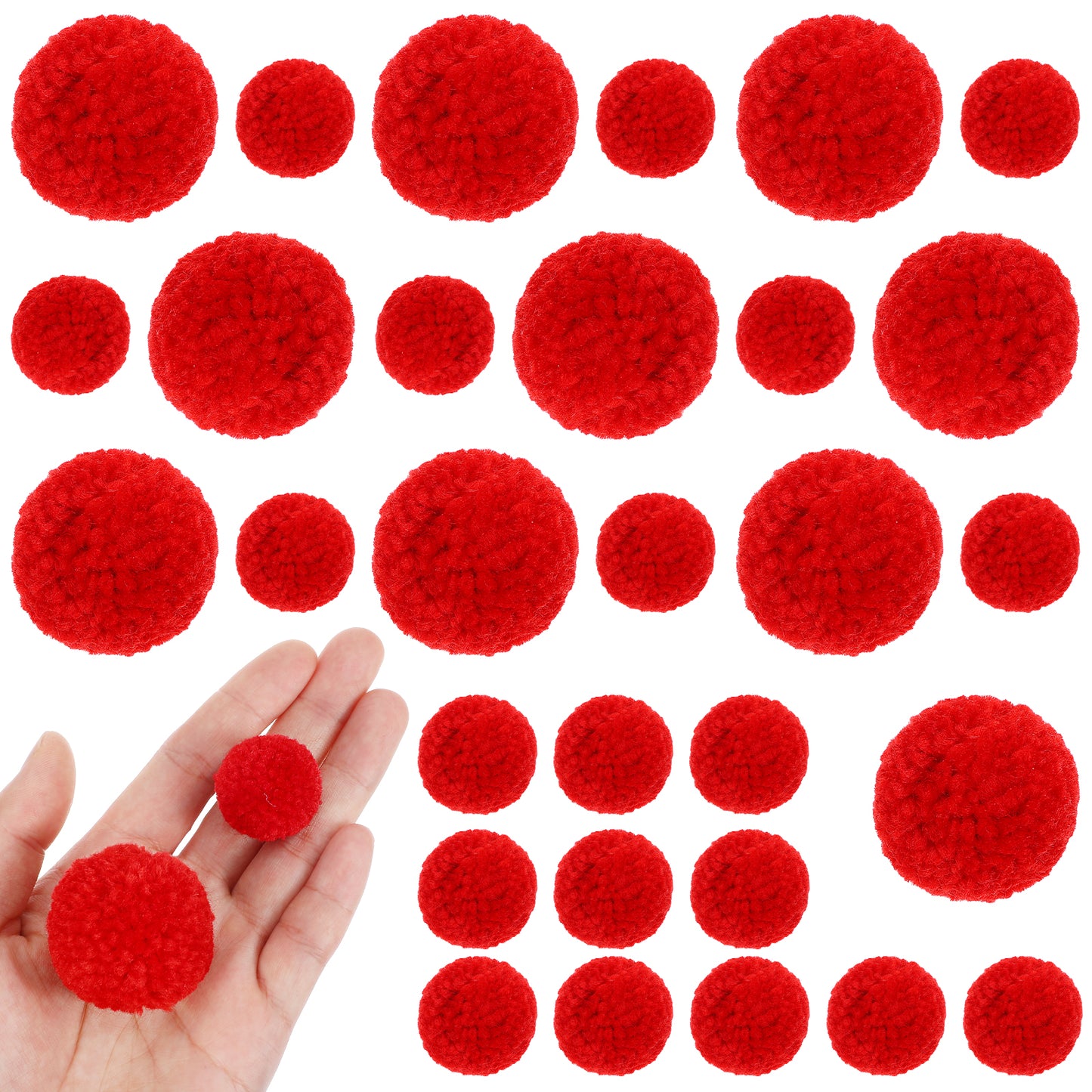 30 PCS Yarn Pom Poms Red Pompoms for Crafts Red Puff Balls Bulk Pom Poms Christmas Puff Balls Fuzzy Balls for Crafts Yarn Pom Poms Set Pompom Balls for Christmas Crafts Party Decor Costume DIY