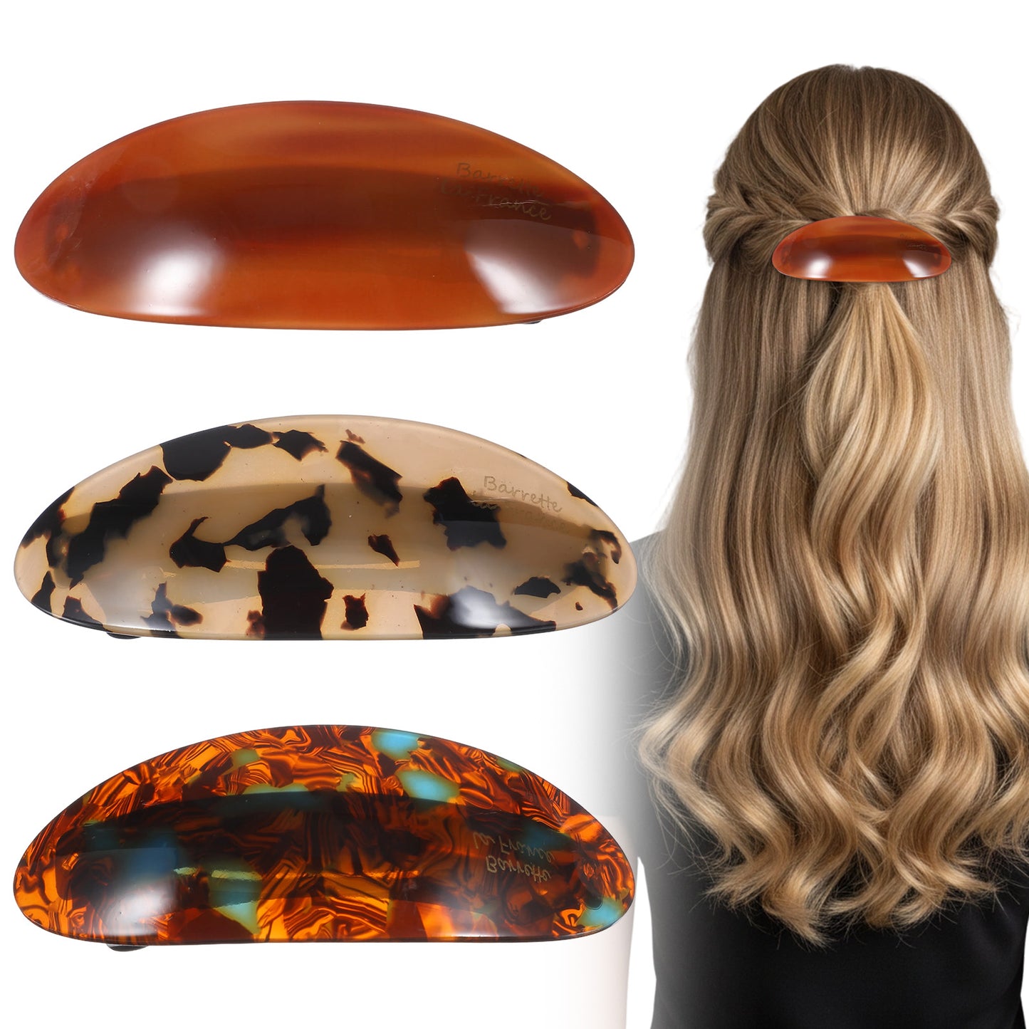 Mabor 3PCS Acetate French Hair Clips - Tortoise Shell & Leopard Barrettes for Women, Snap Hair Accessories