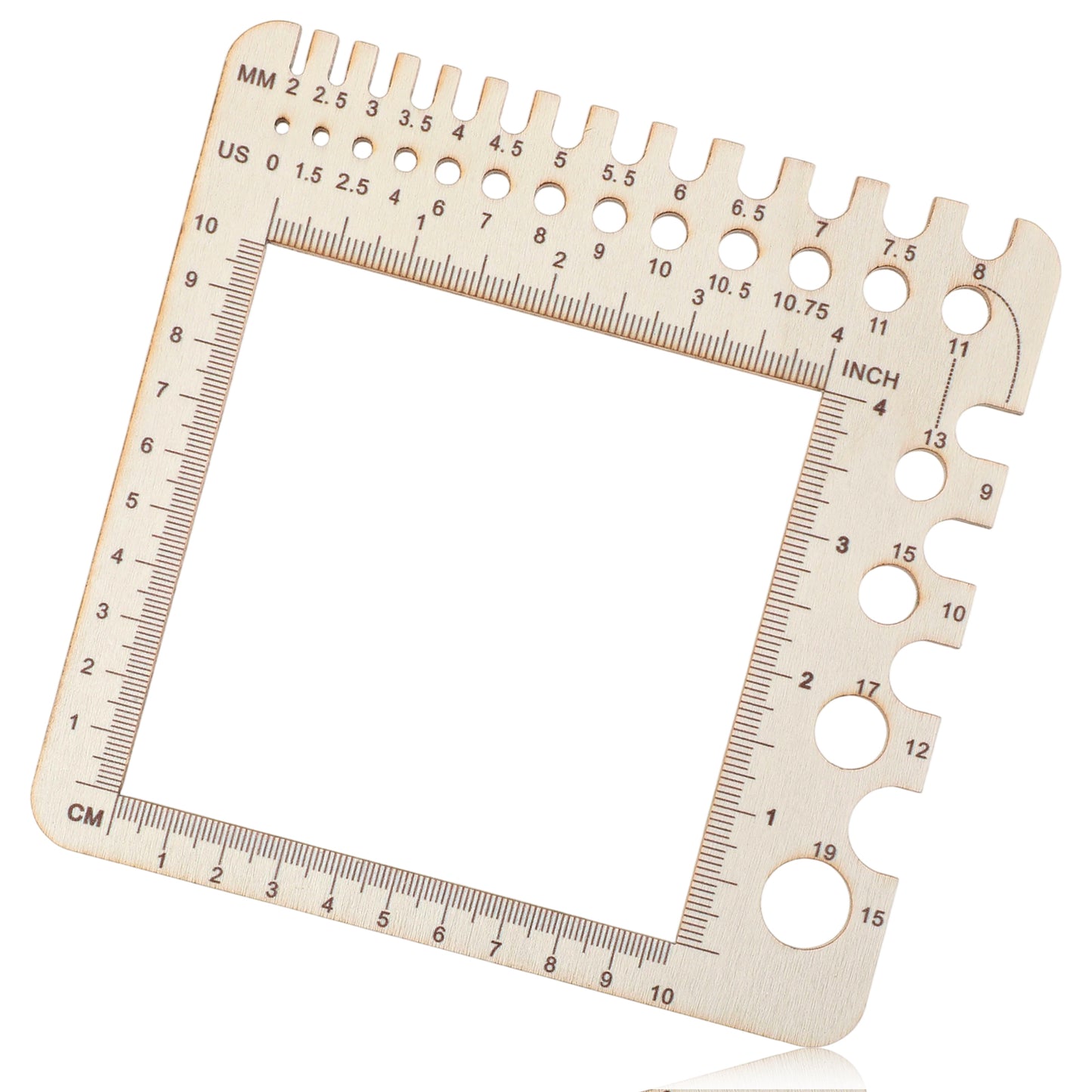 Knitting Gauge Measuring Tool Wooden Knitting Needle Gauge Ruler, Wood Crochet Stitch Counter Knit Notions, Spinner Yarn Measure Tool with Circular Ruler Rectangle Sizer for Sewing Knittings Crafts