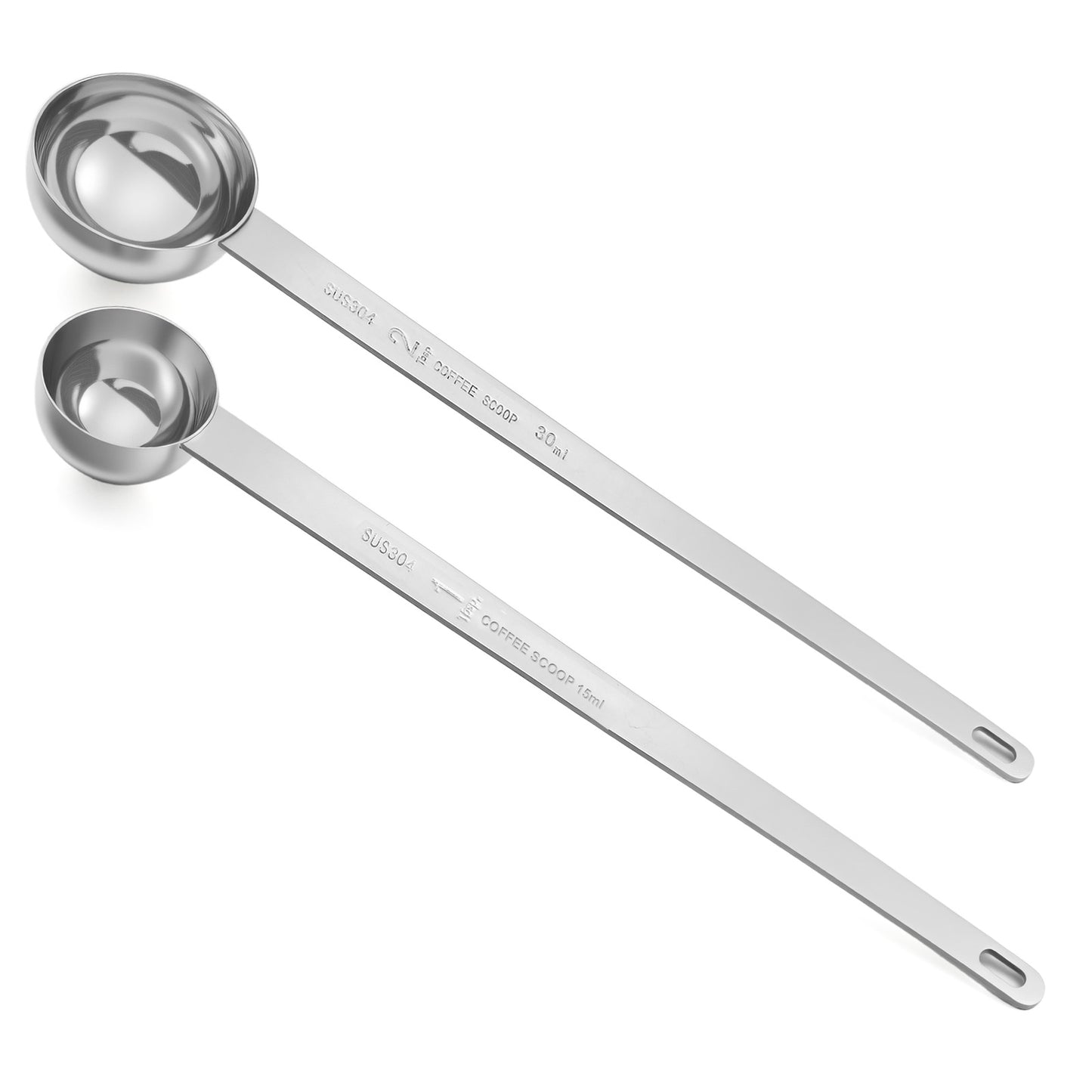 2 Pcs Coffee Scoop Set 1 Tbsp & 2 Tbsp Coffee Stainless Steel Long Handle Measuring Spoons Tablespoon for Ground Coffees Tea Spices Multi-Purpose Kitchen Tools Women Mother Dishwasher Safe Silver