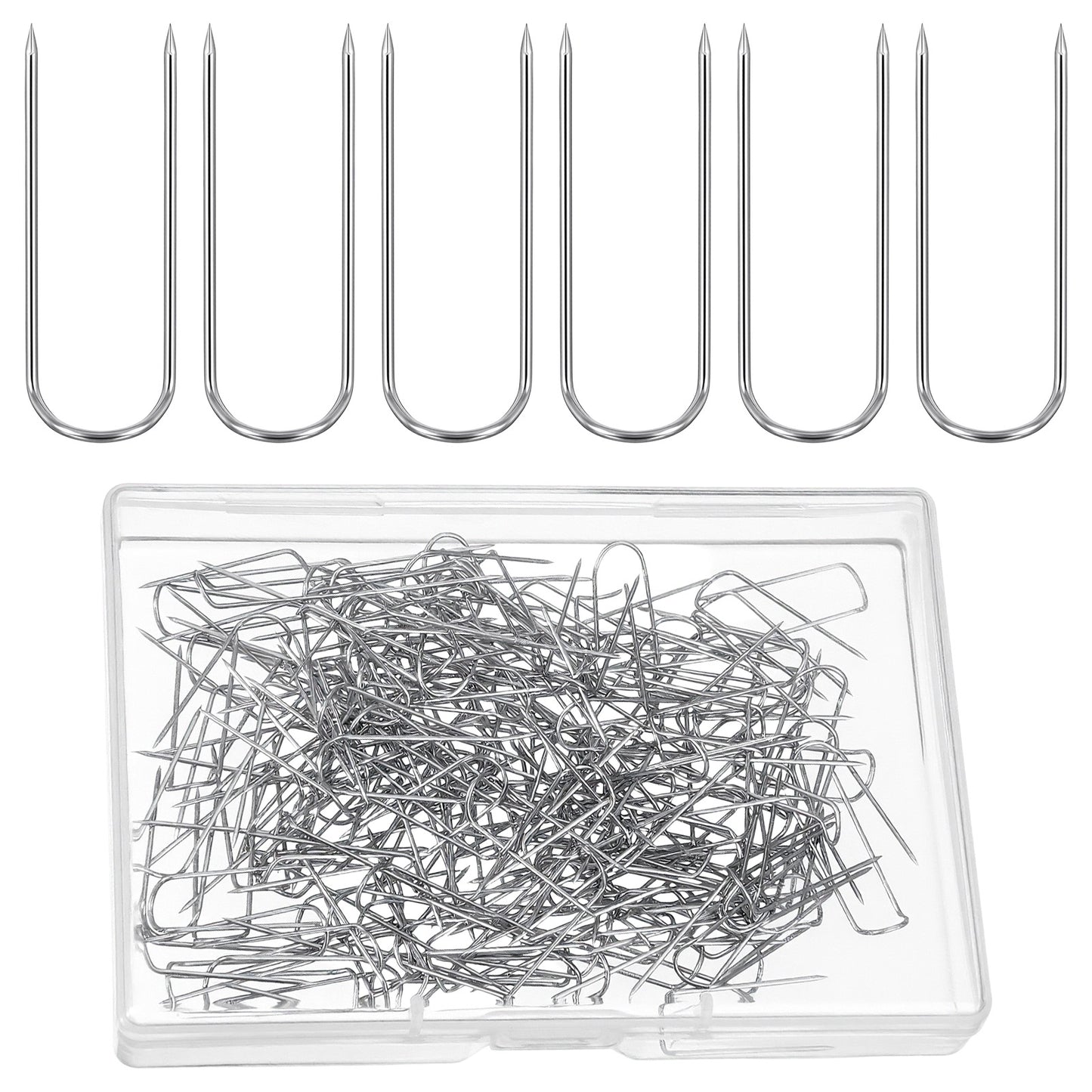 Mabor 200Pcs U Shaped Fork Pins for Quiting Sewing, 0.9In Double Blocking Pins Silver Straight U Pin for Crafts Home Decor DIY Jewelry Craft Making Needlecrafts
