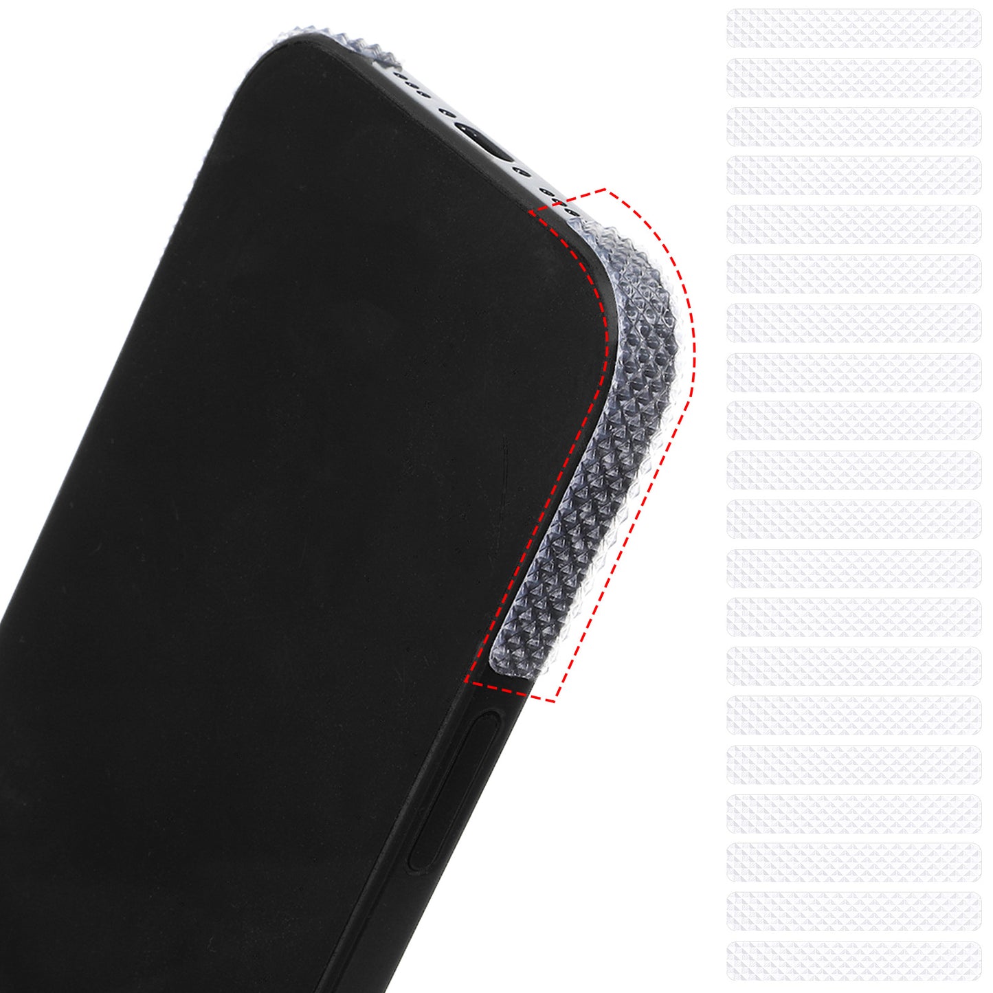 20pcs Phone Grip Tape Rubber Non Slip Side Sticker Adhesive Grippy Bumper Frame Stickers, Finger Grip Stickers Decal Waterproof Pre-Cut Non Slip Kit for Cell Phone Cases, Handles, Tools (Clear)