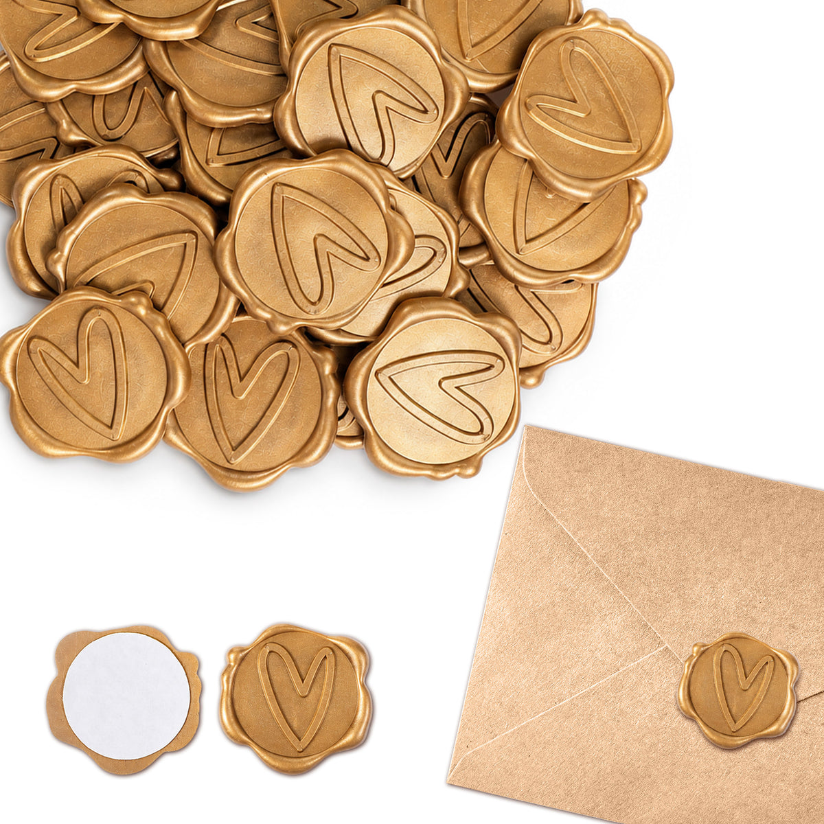 RAHHLIZS 30pcs Heart Gold Wax Seal Sticker, Envelope Seal Stickers