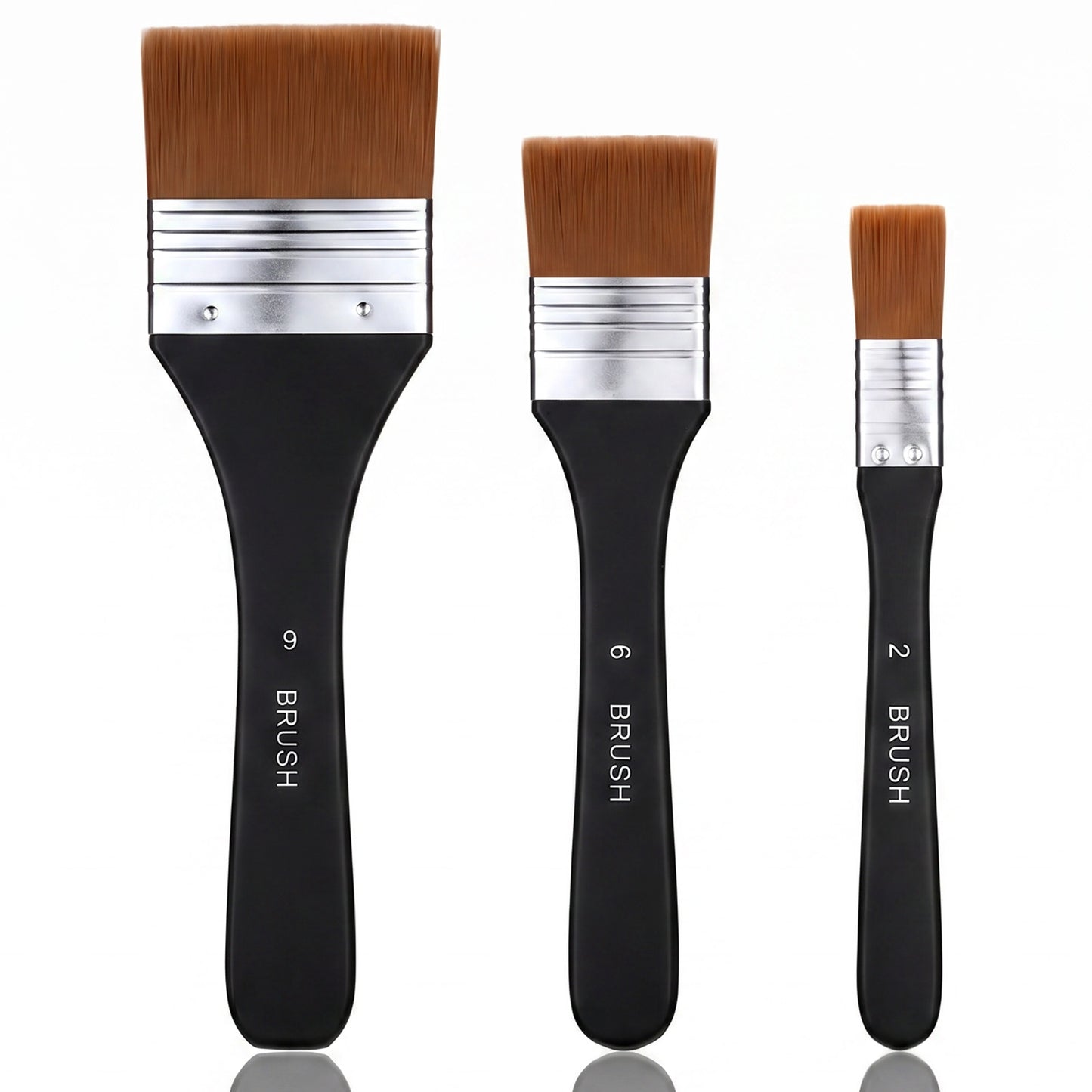 RAHLIZAS 3PCS Flat Paint Brushes Set, Nylon Hair Paintbrushes with Wooden Handle, Size 2/6/9 Large Paint Brush for Acrylic Painting, Watercolor, Varnish, Art Crafts