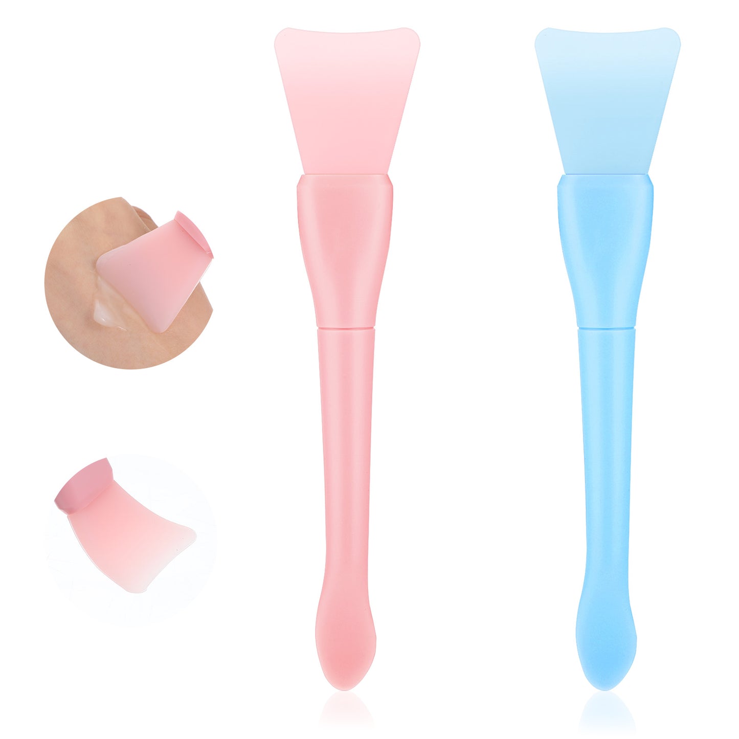 Nogeqi 2 Pcs Face Mask Brush Applicator, Soft Silicone Face Brush, Face Mask Applicator Tool for Facial Sleeping Clay Masks Body Lotion, Skincare Spatula Tool(Blue + Pink)
