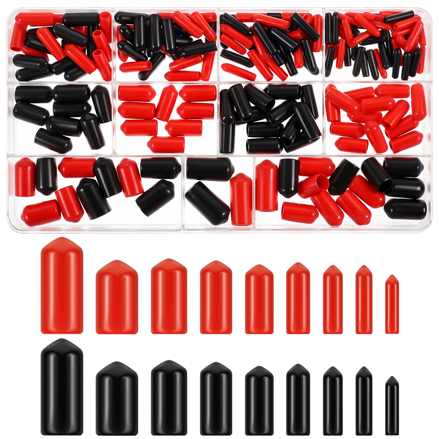 190 Pcs Rubber End Caps Assortment Kit Round Rubber End Caps Vinyl End Caps Black And Red Screw Bolt Screw Rubber Thread Protector Safety Cover Multi-Purpose In 9 Sizes From 1.5 To 10 mm