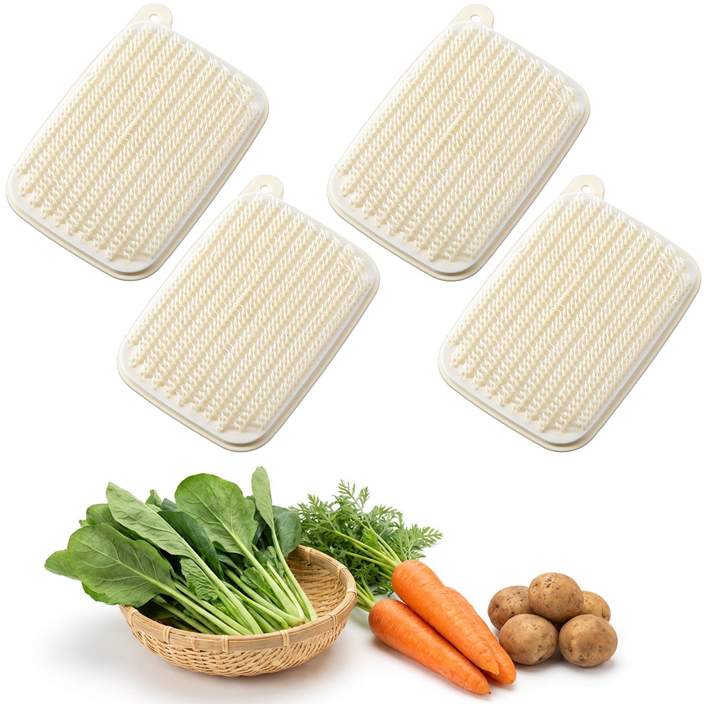 Vegetable Brush Set, 4 Pcs Potato Scrubber Brushes For Fruits And Vegetables, Soft Bristle Veggie Brush Silicone Reusable Cleaning Tools For Potatoes, Carrots, And Lotus Root