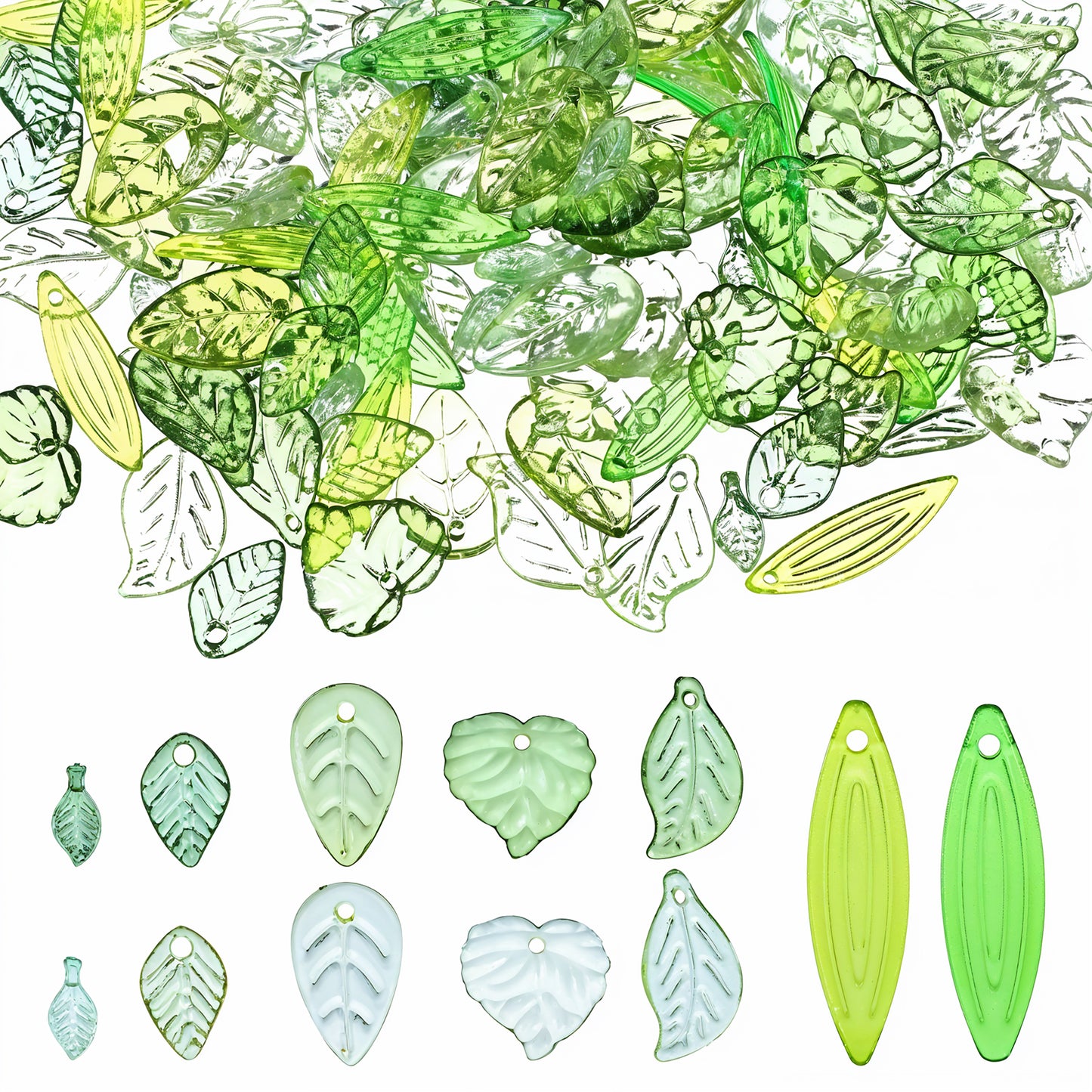 120Pcs Leaf Beads Glass Beads Flower Beads Green Glass Beads For Jewelry Making Acrylic Leaf Beads Transparent Maple Leaves Pendants Tiny Green Leaf Bead Caps Diy Necklace Bracelet Earring Wind Chimes