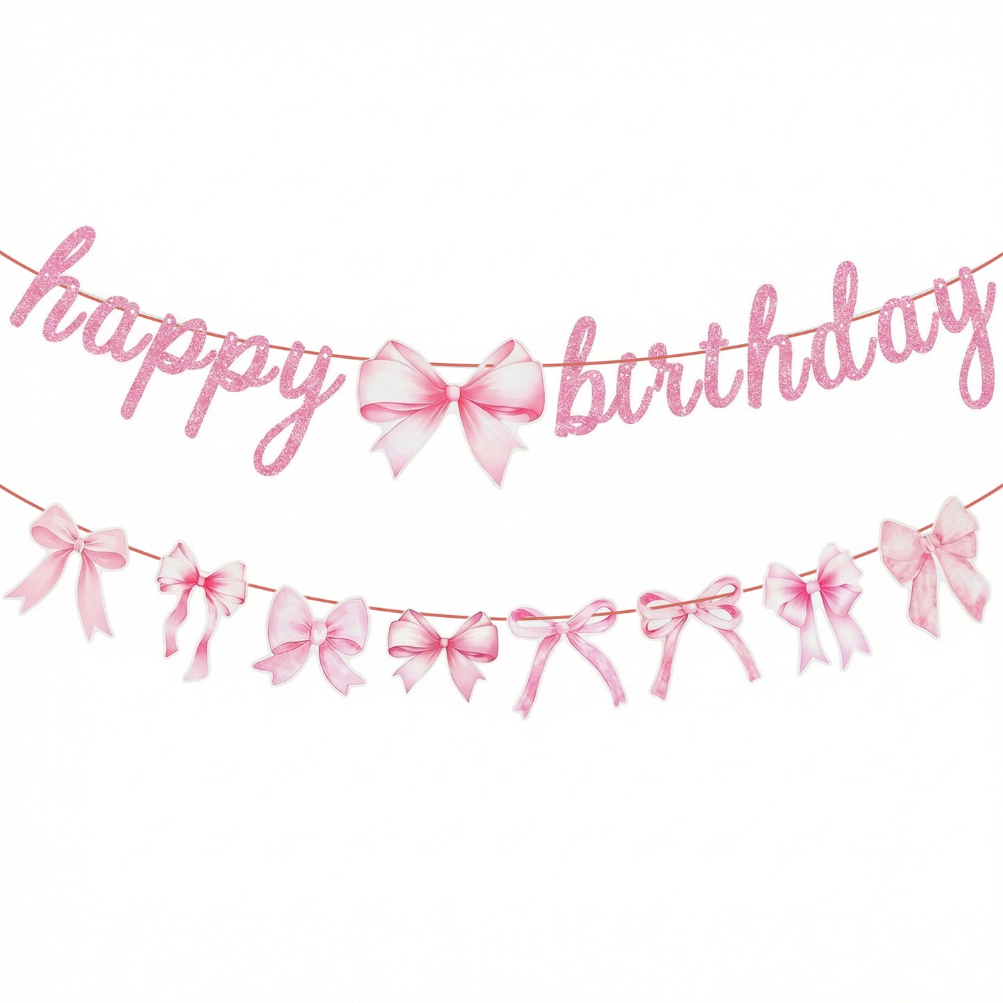 Ymapinc 1 Set Pink Happy Birthday Banner, Bow Garland, Bow Birthday Decorations, Pink Decorations for Women
