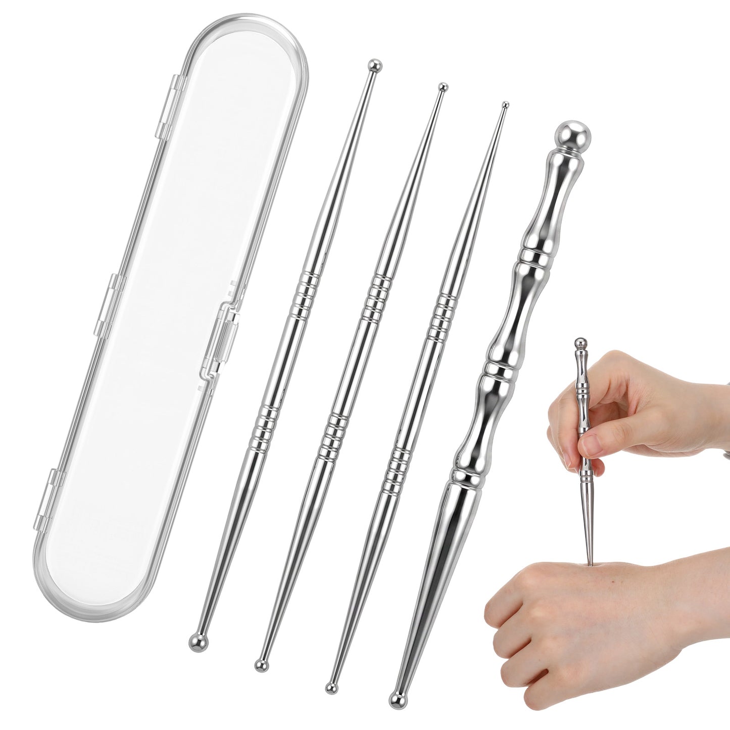 4 Pcs Acupressure Pen Facial Reflexology Tools for Muscle Tension and Pain Relief Stainless Steel Double Headed Face Stick Fascia Tool Deep Tissue Massage Tool