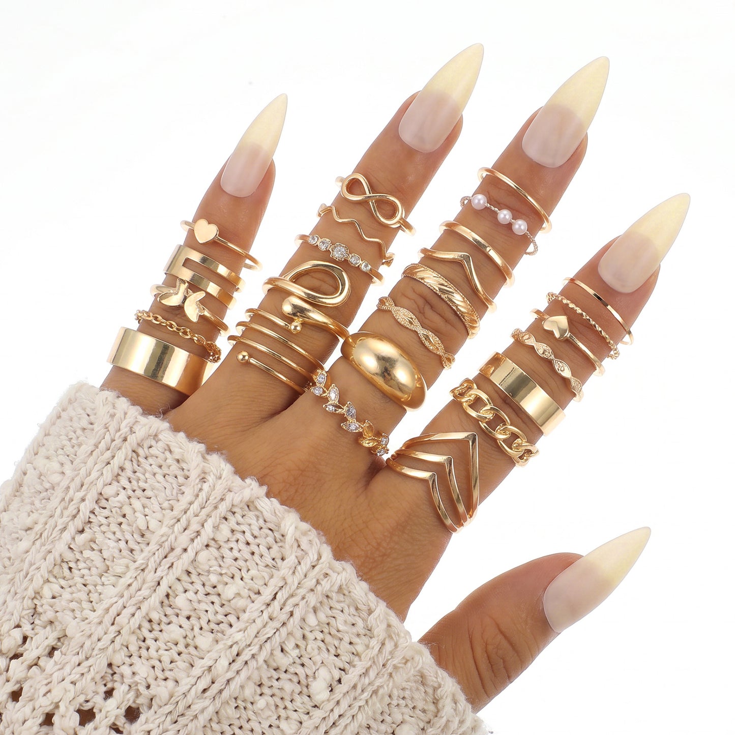 RAHHLIZS 25 PCS Gold Stackable Rings Set for Women, Gold Knuckle Chunky Rings Crystal Finger Midi Ring Dainty Stacking Statement Thumb Ring Set for Jewelry Gift