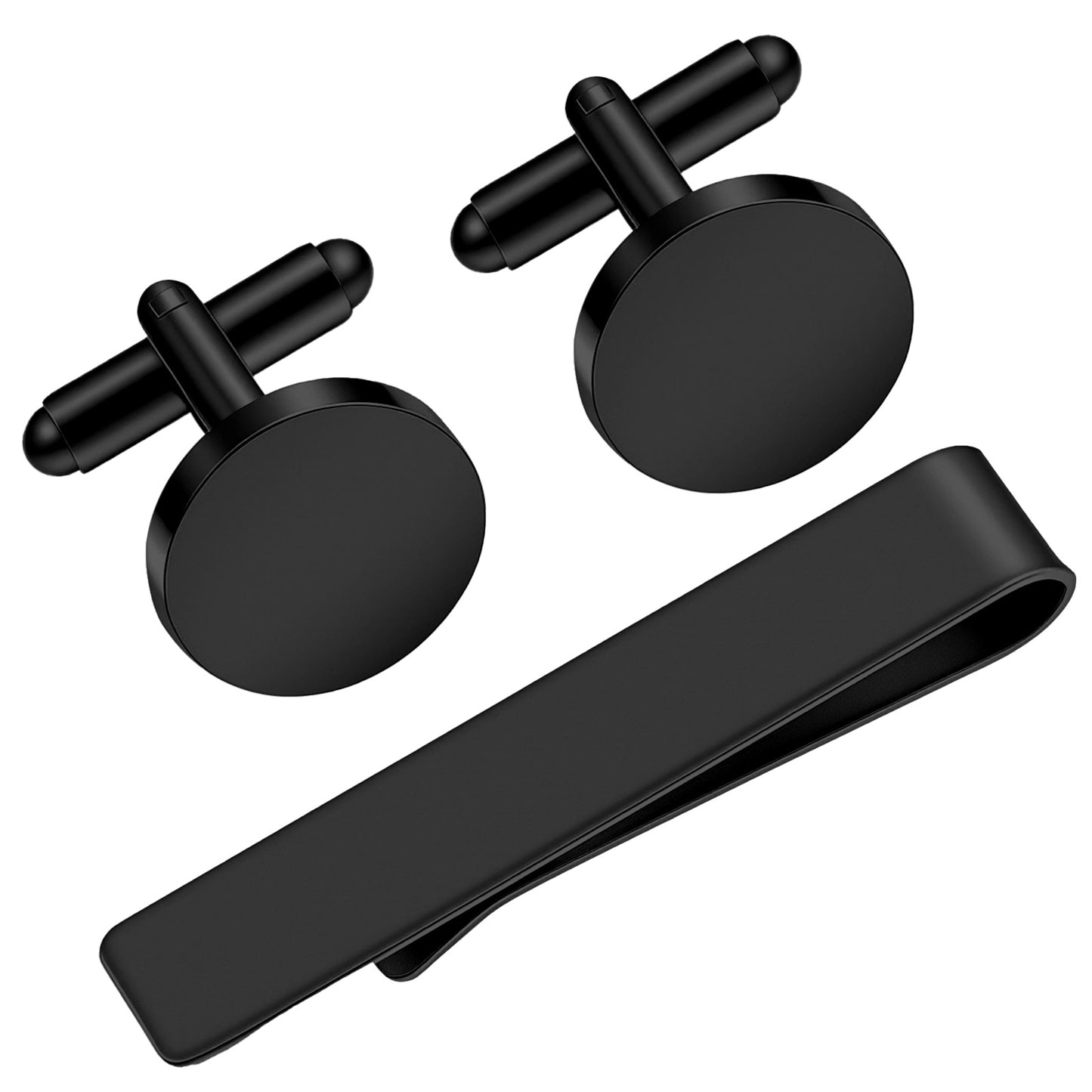 Shimmeroo 3Pcs Black Tie Clip and Cufflink Set for Men Unique Personalized Cuff Links Set for Business Meeting Dating Wedding Boyfriend Daily Wear Gift
