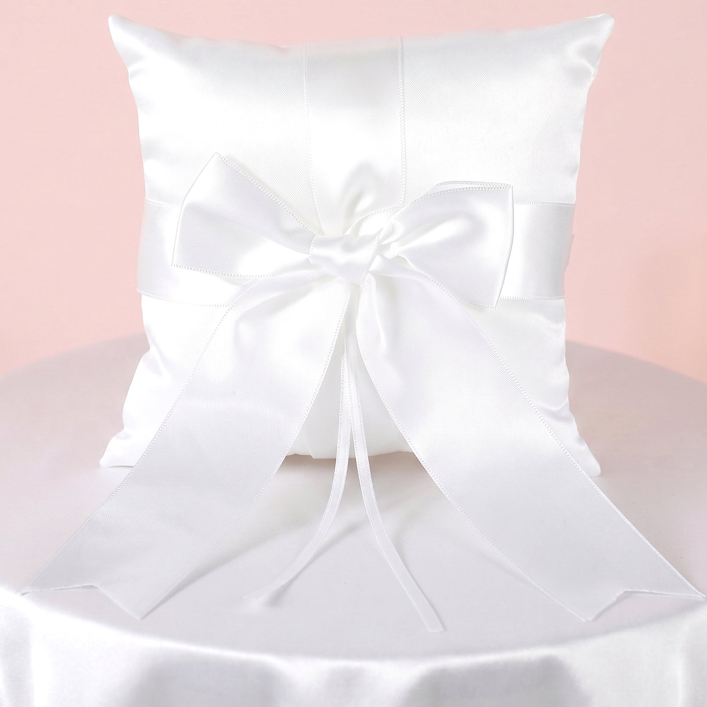 RAHHLIZS Wedding Ring Pillow Ivory Satin Square Ring Bearer Pillow with Bow Ribbon, Bowknot Ringbearer Cushion for Wedding Party Ceremony Anniversary, 5.91x5.91 Inch