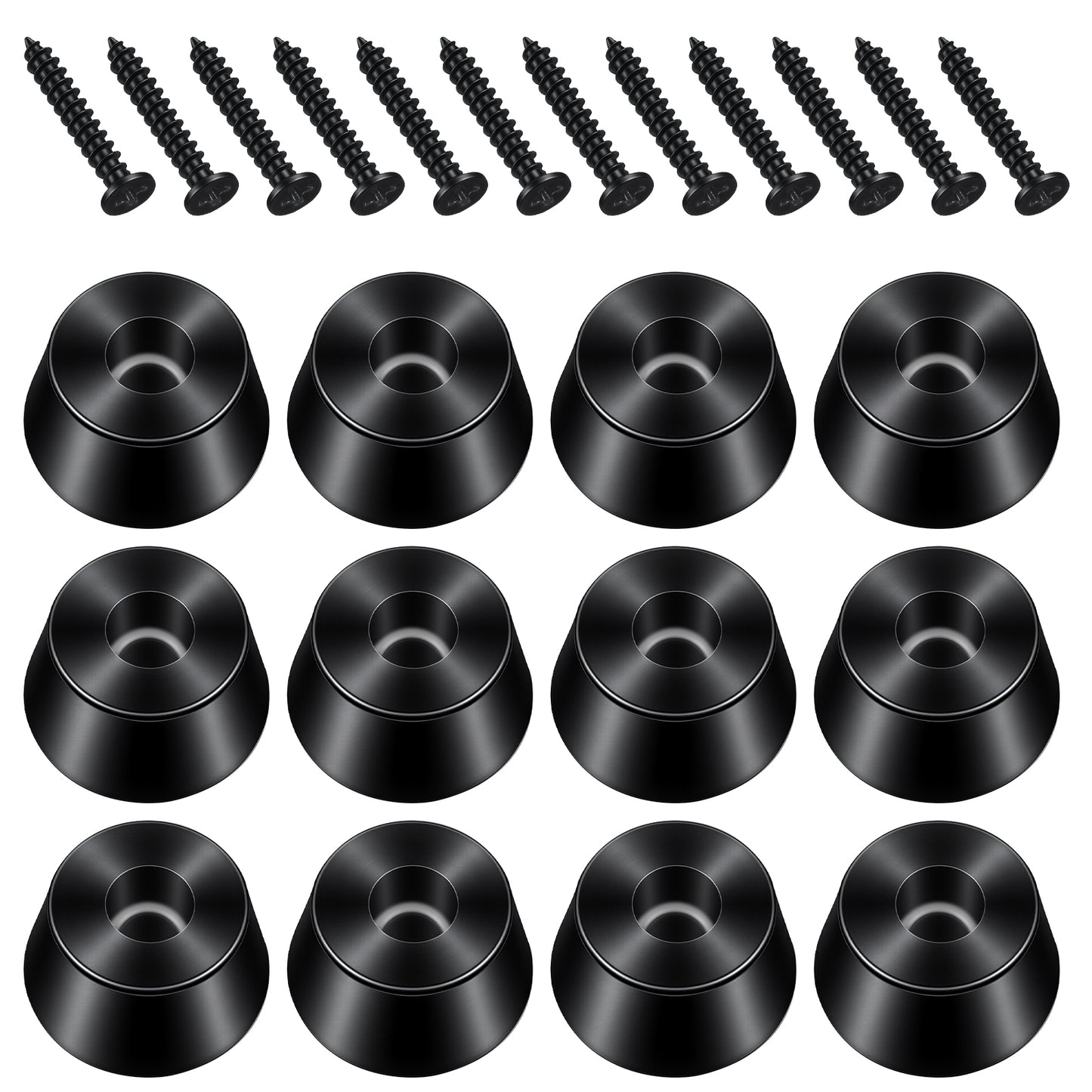 Xinjoduz 12PCS Speaker Isolation Feet Subwoofer Feet Heavy-Duty Rubber Isolation Pads with Carbon Steel Screws for Tower Speakers Guitar Amps Furniture Turntables Cutting Boards (0.98" ×0.79" Black)