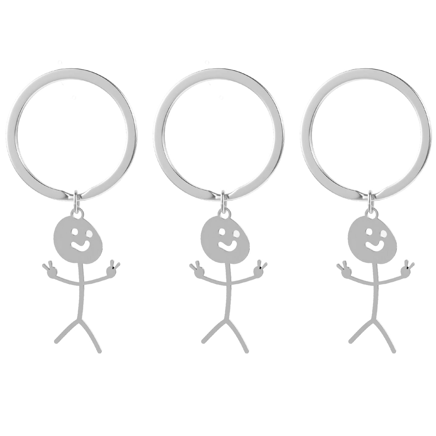 Nogeqi 2PCS Funny Keychains for Men Women, Best Friend Keychain, Stainless Steel Matching Keychains, Stick Figure Keyring Personalized Cool Friendship Gifts for Couple Friends Brothers(Silver)