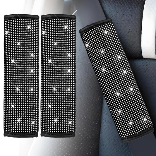 Ymapinc 2PCS Black Bling Car Seat Belt Pads, Car Seat Belt Shoulder Pads to Relieve Shoulder Pressure and Relieve Driving Fatigue, Women Car Seatbelt Covers for Car Suv